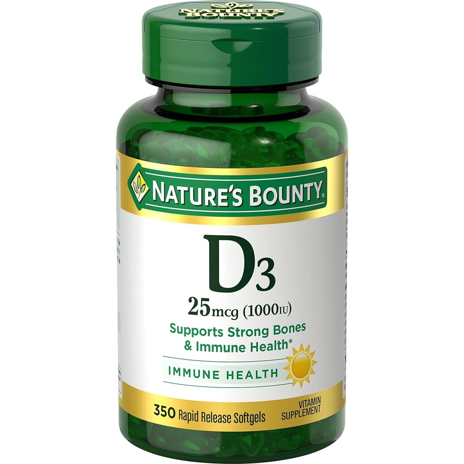 Nature's Bounty Vitamin D3 1000 IU, Immune Support, Helps Maintain Healthy Bones, 250 Rapid Release Softgels - Medaid International