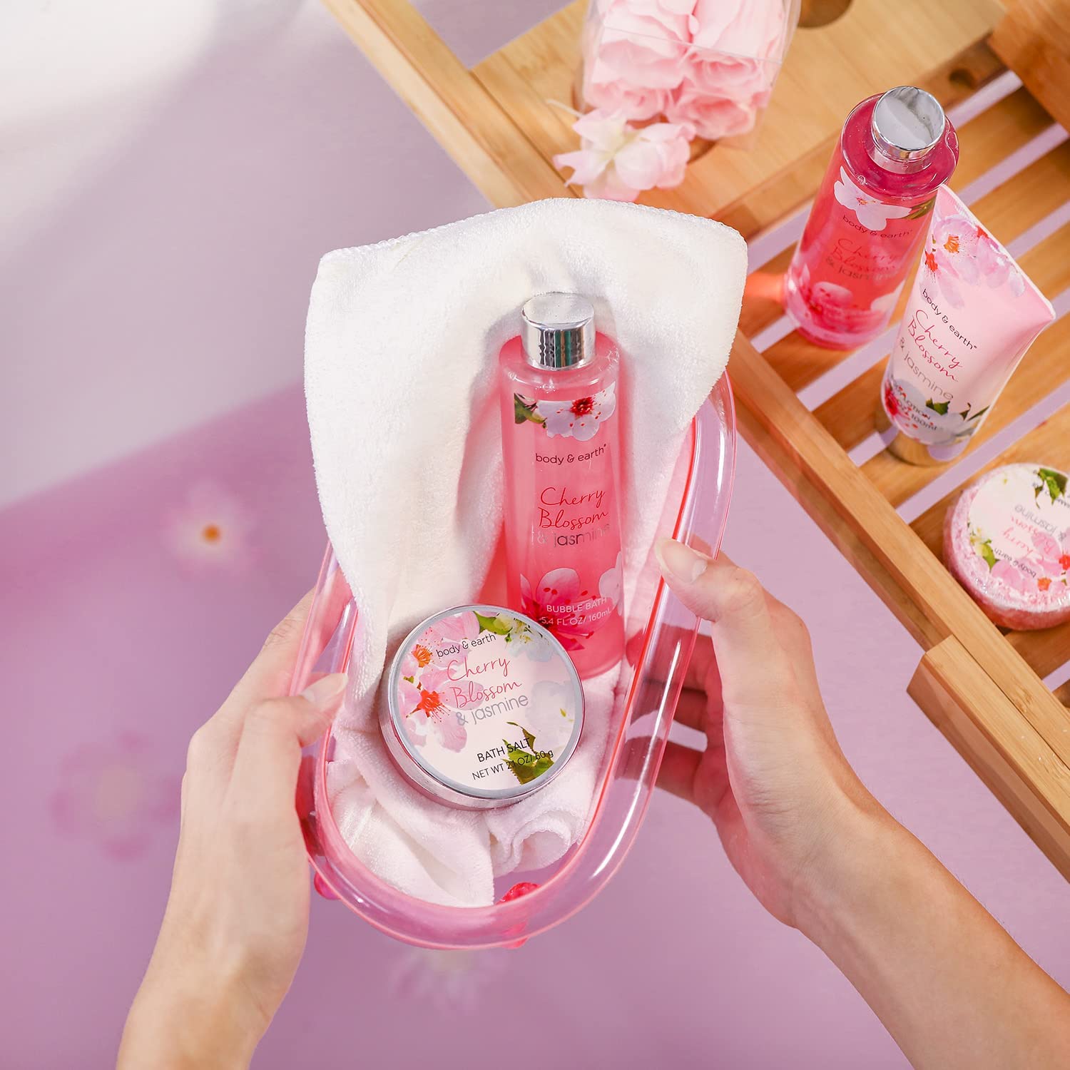 Body & Earth Gift Baskets for Women Bath and Body Set for Her, Cherry Blossom & Jasmine Spa Gifts for Women Christmas Gifts, Regalos Para Mujer - Medaid International