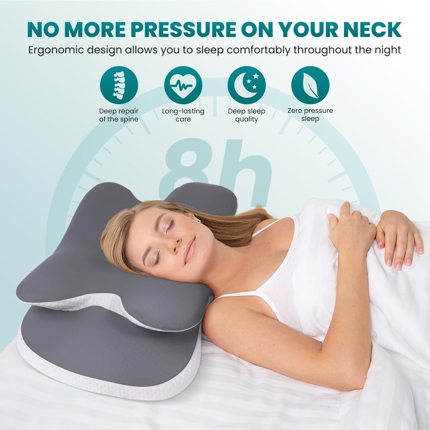 JINXIA Cervical Neck Pillow for Neck and Shoulder, Odorless Memory Foam Pillow with Soft Silk Cover, Ergonomic Orthopedic Neck Support Pillow for Side, Back & Stomach Sleepers - Gray - Medaid International