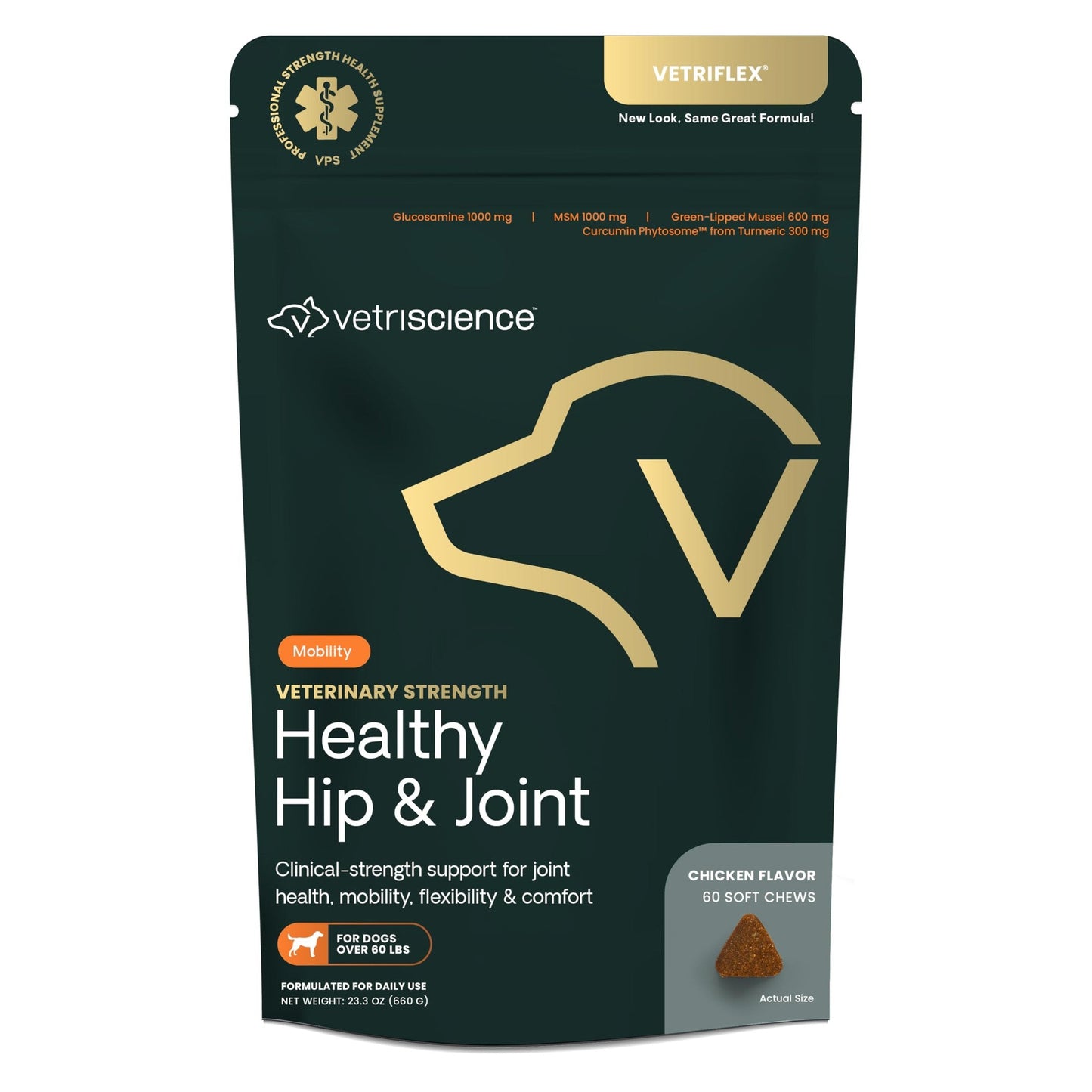 VETRISCIENCE Veterinary Strength Healthy Hip & Joint Chews - Joint Health Supplement for Dogs Over 60 Pounds - Supports Mobility & Flexibility in Large Dogs - 60 Count