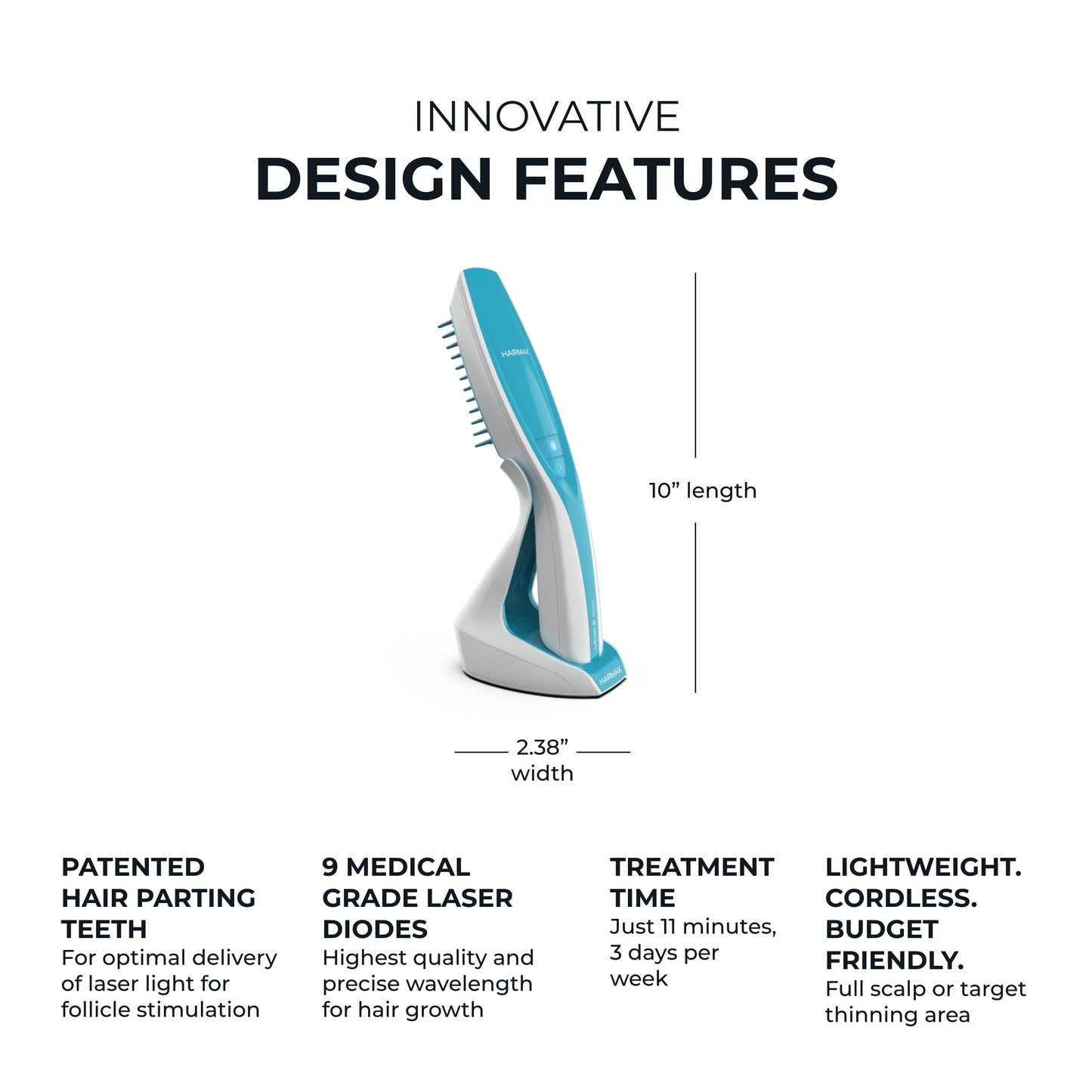 Hairmax Ultima 9 Classic LaserComb -(FDA Cleared) Laser Hair Regrowth Treatment Device for Men & Women - Reverses Thinning Hair Loss - Red Light Therapy to Stimulate Hair Growth - Cordless Design - Medaid International