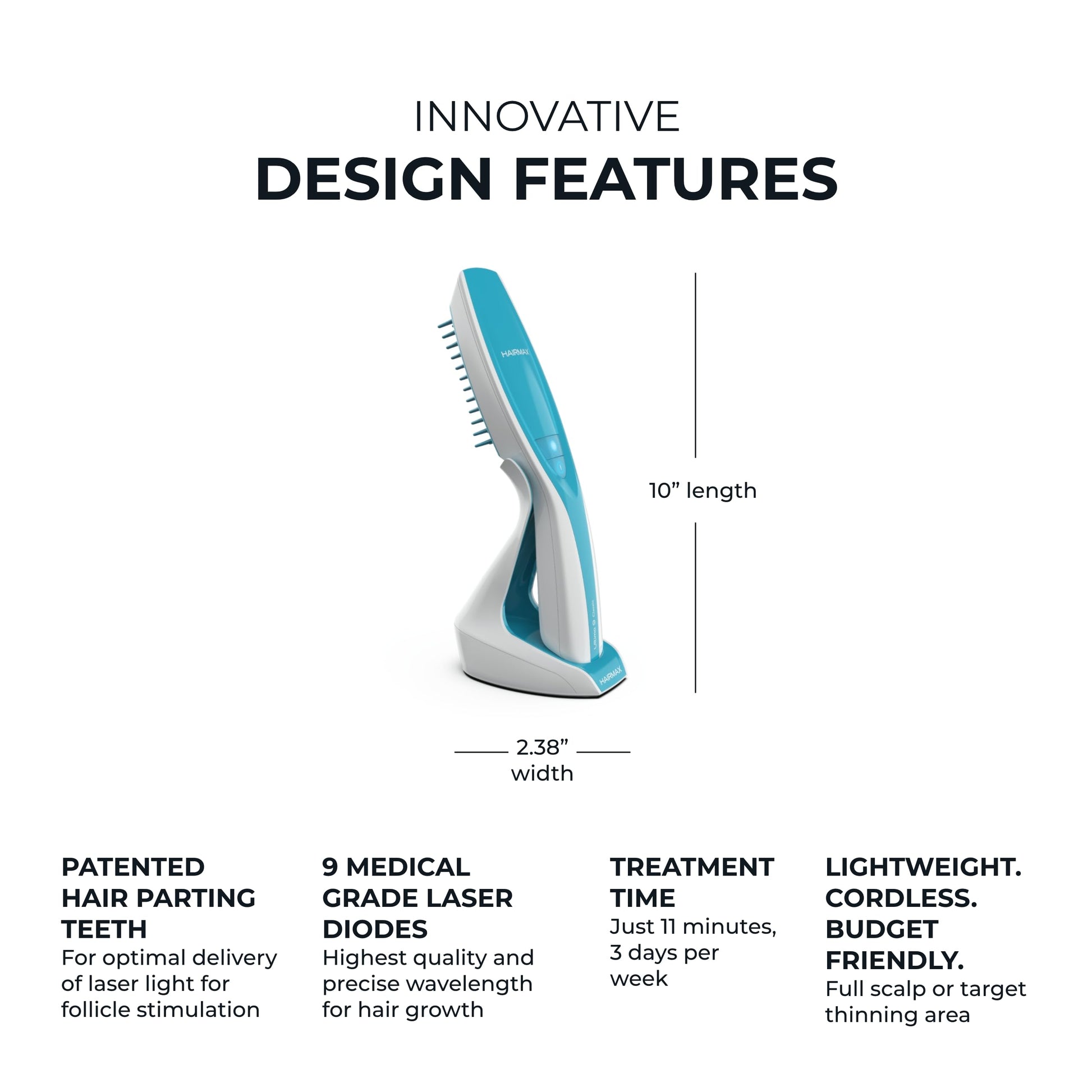 Hairmax Ultima 9 Classic LaserComb -(FDA Cleared) Laser Hair Regrowth Treatment Device for Men & Women - Reverses Thinning Hair Loss - Red Light Therapy to Stimulate Hair Growth - Cordless Design - Medaid International