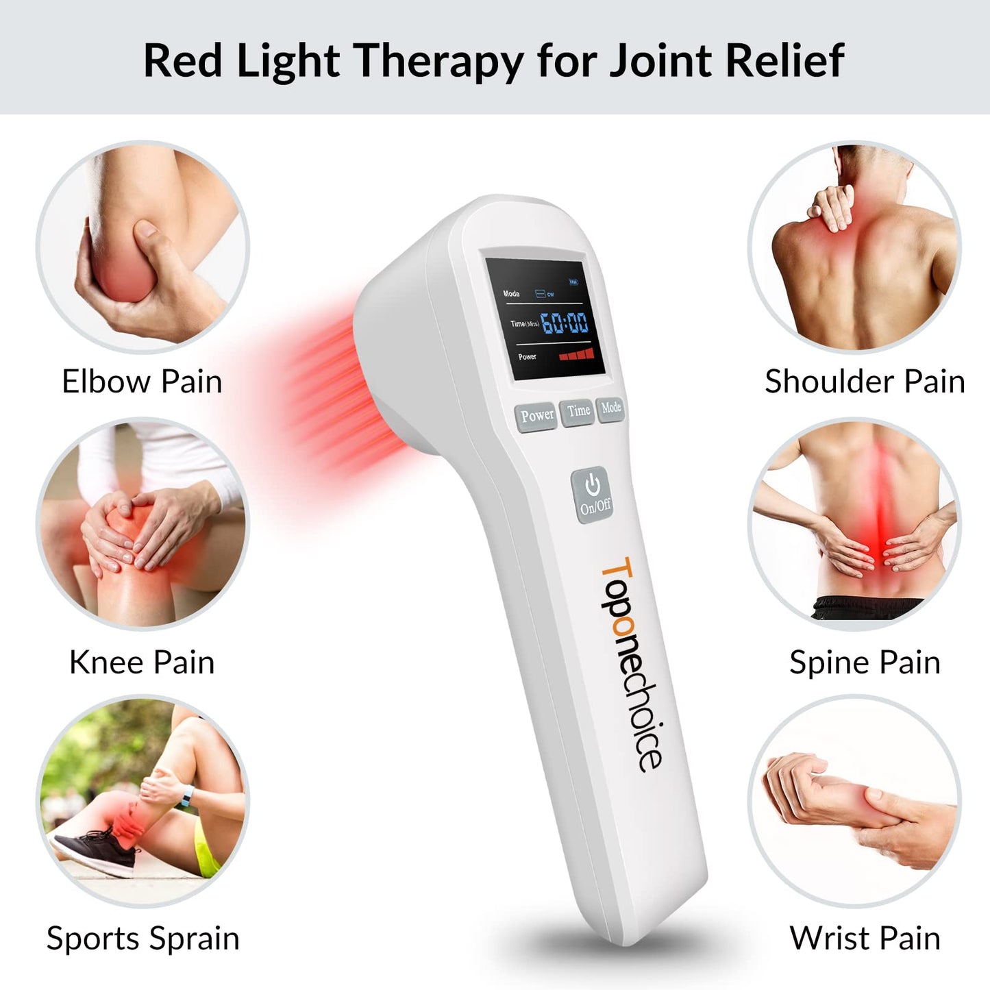 Toponechoice Red Light Therapy Device - 4x808nm+16x650nm Near Infrared Light Therapy for Joint Muscle Pain Relief, Handheld Infrared Therapy for Body, Knee, Shoulder, Back, Dog, Cat, Horse, White - Medaid International