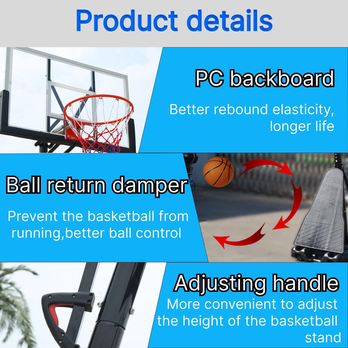 Basketball Hoop 120cm Backboard Portable Basketball Goals Outdoor and Portable Wheels, 2.45-3.05m Stepless Regulation Crank Adjust Basketball Goal System