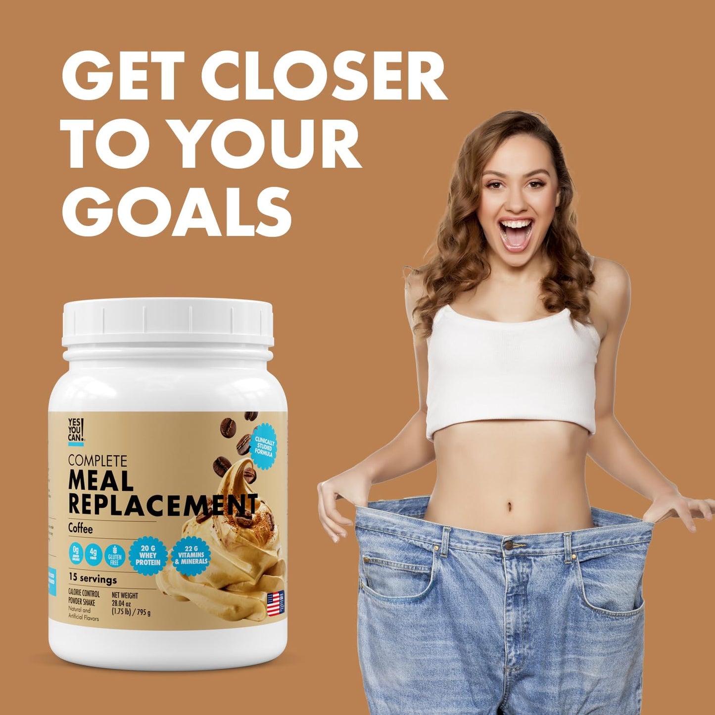 Yes You Can! Meal Replacement Shake - 20G Protein, 4G Fiber, 21 Vitamins & Minerals, 0G Added Sugar - Meal Replacement Protein Powder - Complete All-in-One Nutrition - 15 Servings (Coffee) - Medaid International