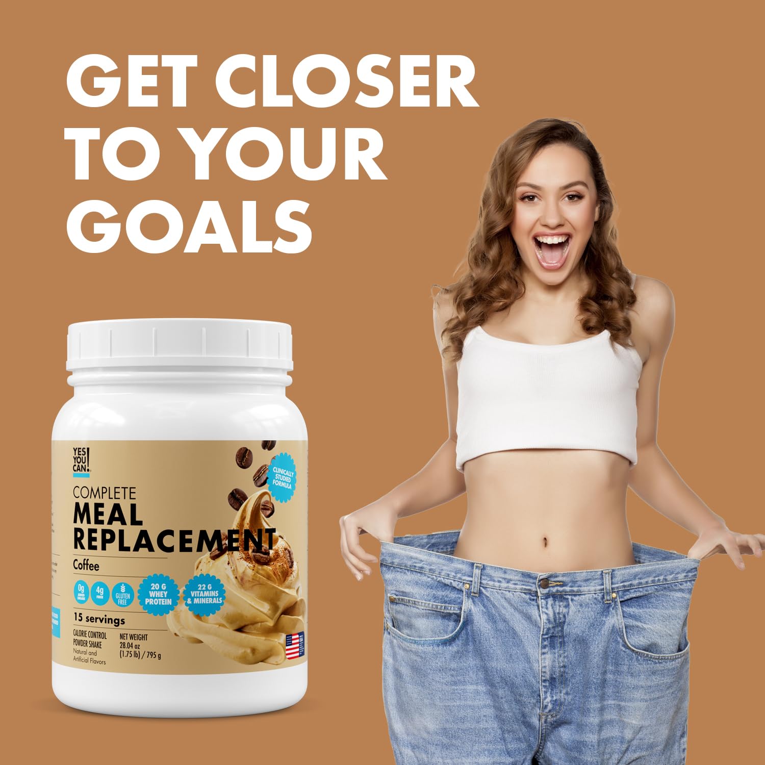 Yes You Can! Meal Replacement Shake - 20G Protein, 4G Fiber, 21 Vitamins & Minerals, 0G Added Sugar - Meal Replacement Protein Powder - Complete All-in-One Nutrition - 15 Servings (Coffee) - Medaid International