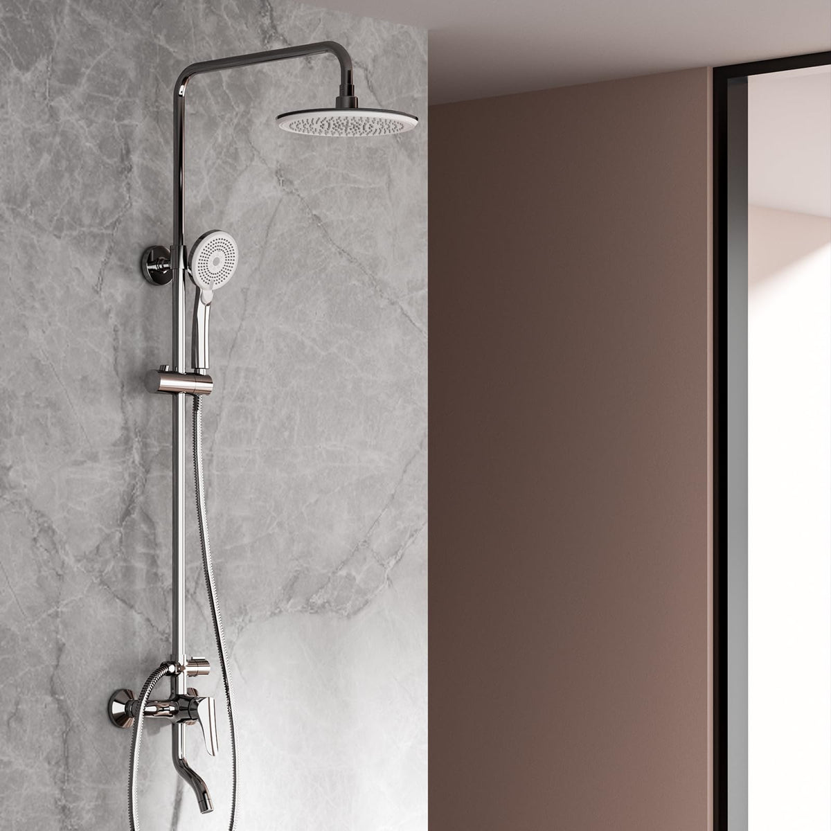 JOMOO Bathroom Shower Set, 9 "High Pressure Rainfall Shower, Handheld Showerhead and Shower Tap Combo, 3 Function Multifunctional Shower System with one button on/off, Chrome