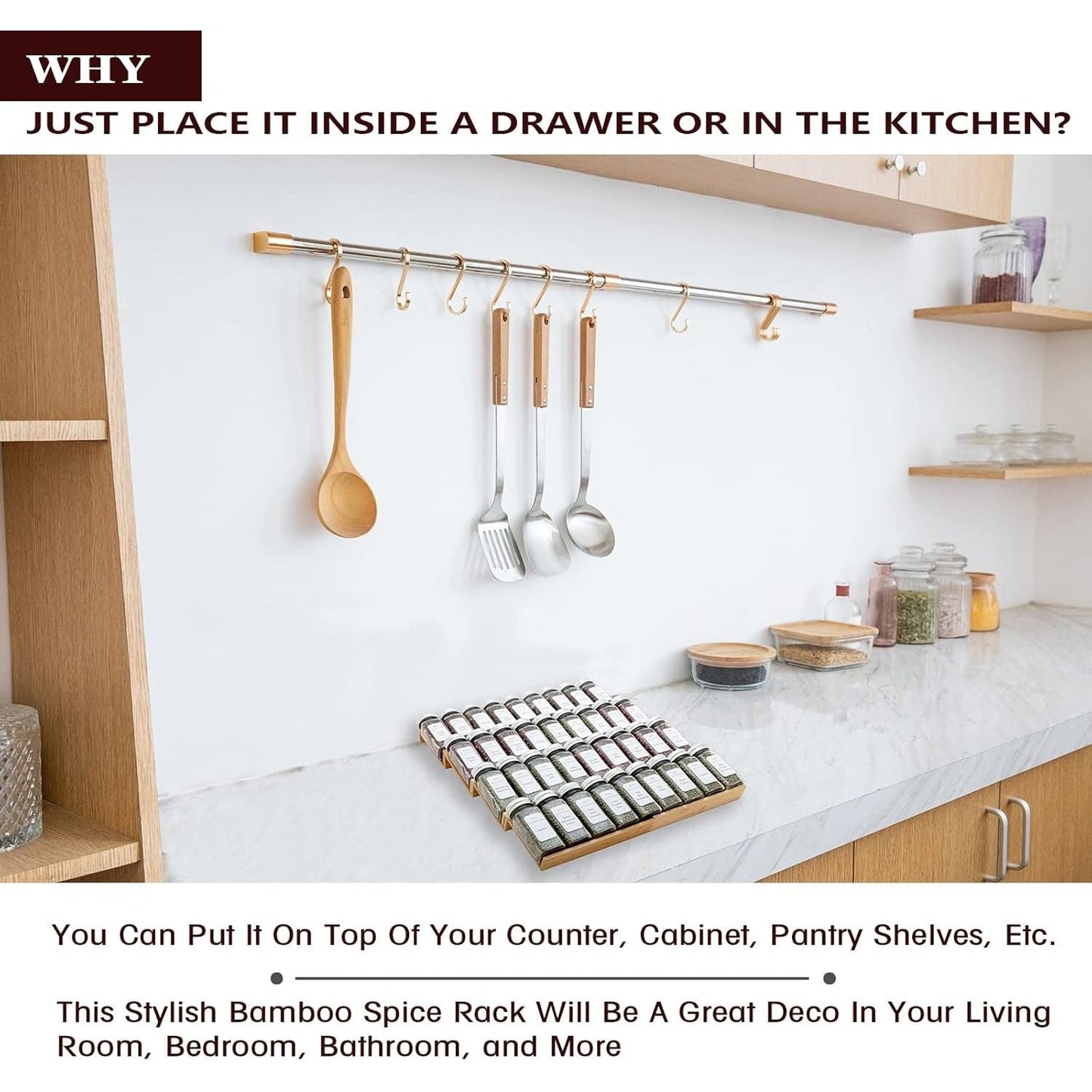 DRAWER SPICE JARS BAMBOO ORGANIZER ( Jars not included)