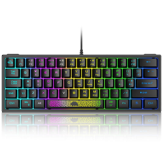 KASTWAVE 60% Wired Gaming Keyboard, RGB Backlit Ultra-Compact Mini Keyboard, Portable 62 Keys Keyboard, Waterproof Percent Mechanical Feeling Keyboard for PC/Mac Gamer, Typist, Travel (Black)