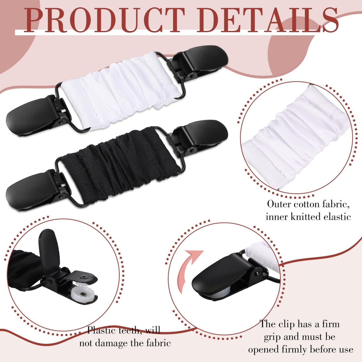 TERRIFI 6 Black Tie Clips - Elastic Cinch Clips Dress Clips Clothes Tightening Clip for Fit on Shirts, Dresses, Ideal for Men, Women, and Kids