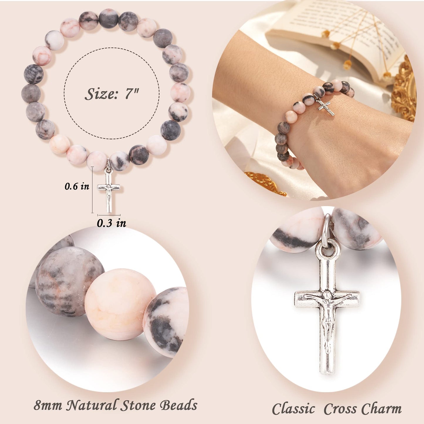 Dabem Christian Cross Bracelet, Religious Easter Gifts for Women Adults, Inspirational Catholic Faith Gifts - Medaid International