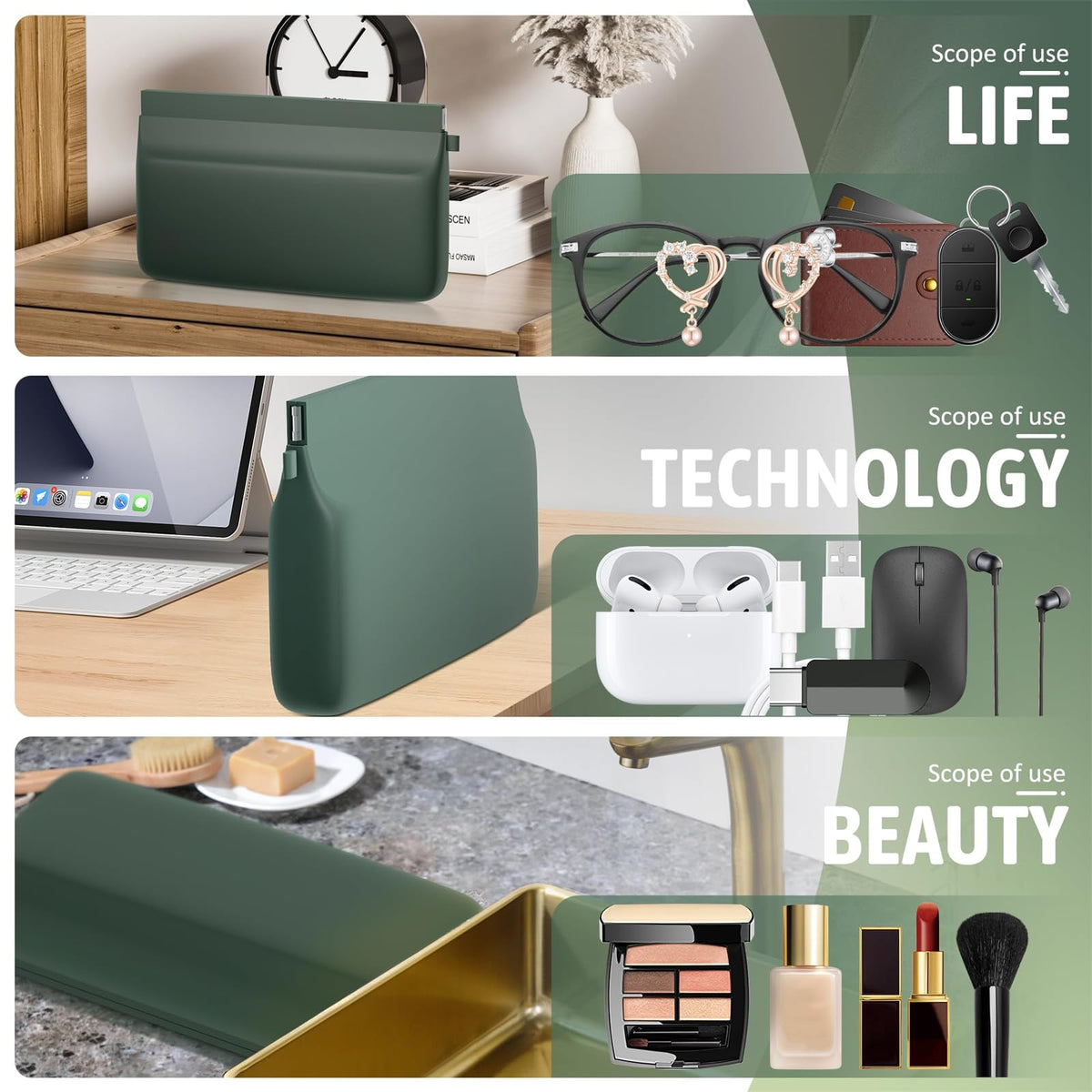 TERRIFI Silicone Makeup Bag, Portable Cosmetic Bag for Women and Girls, Travel Toiletry Bag for Makeup, Beauty Tools, and Brushes