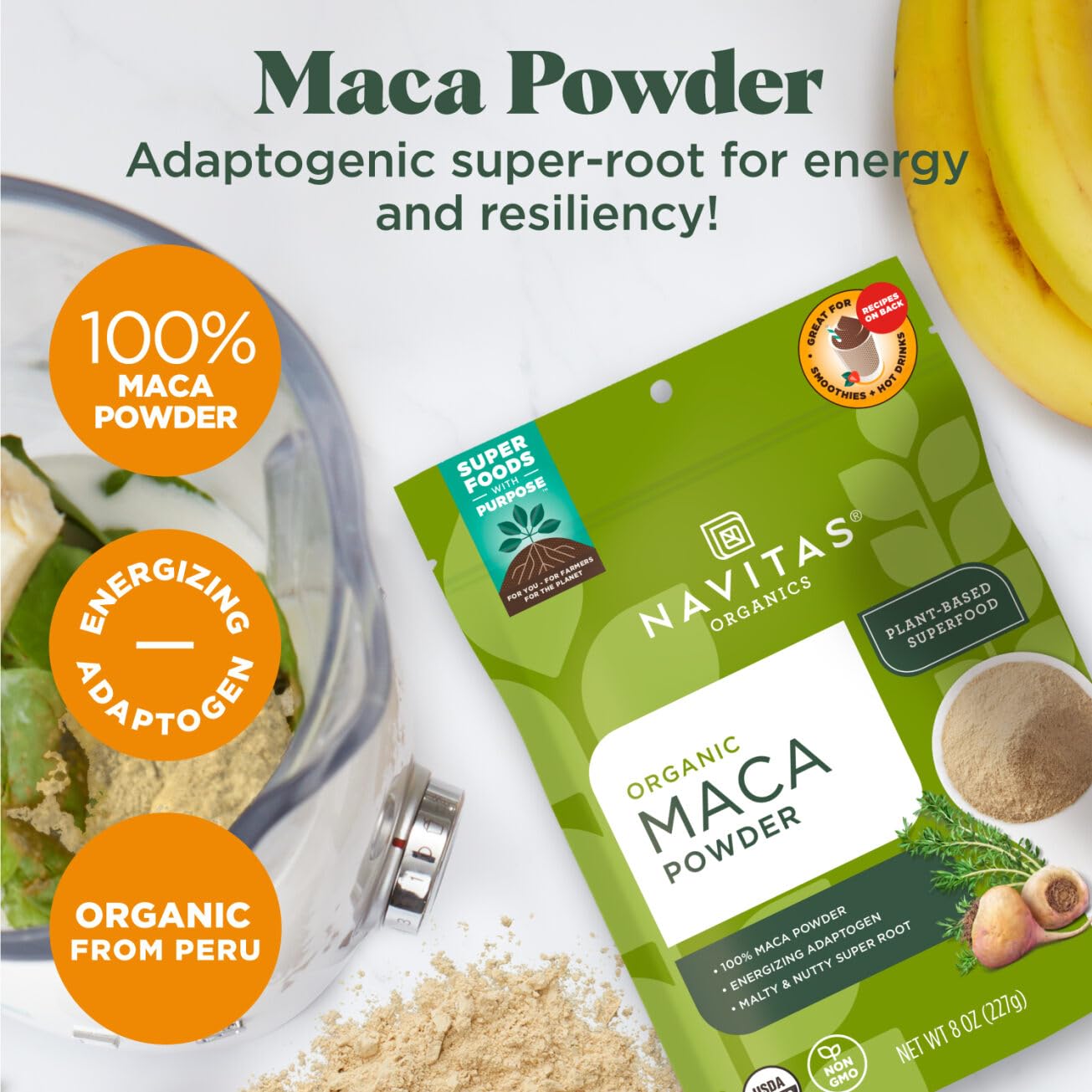 Navitas Organics Maca Powder – 100% Gelatinized Peruvian Maca for Adaptogen Smoothies, Lattes, Baking & More – Energize & Balance - USDA Organic, Non GMO, Vegan, Gluten Free (4oz. Bag, 23 Servings) - Medaid International