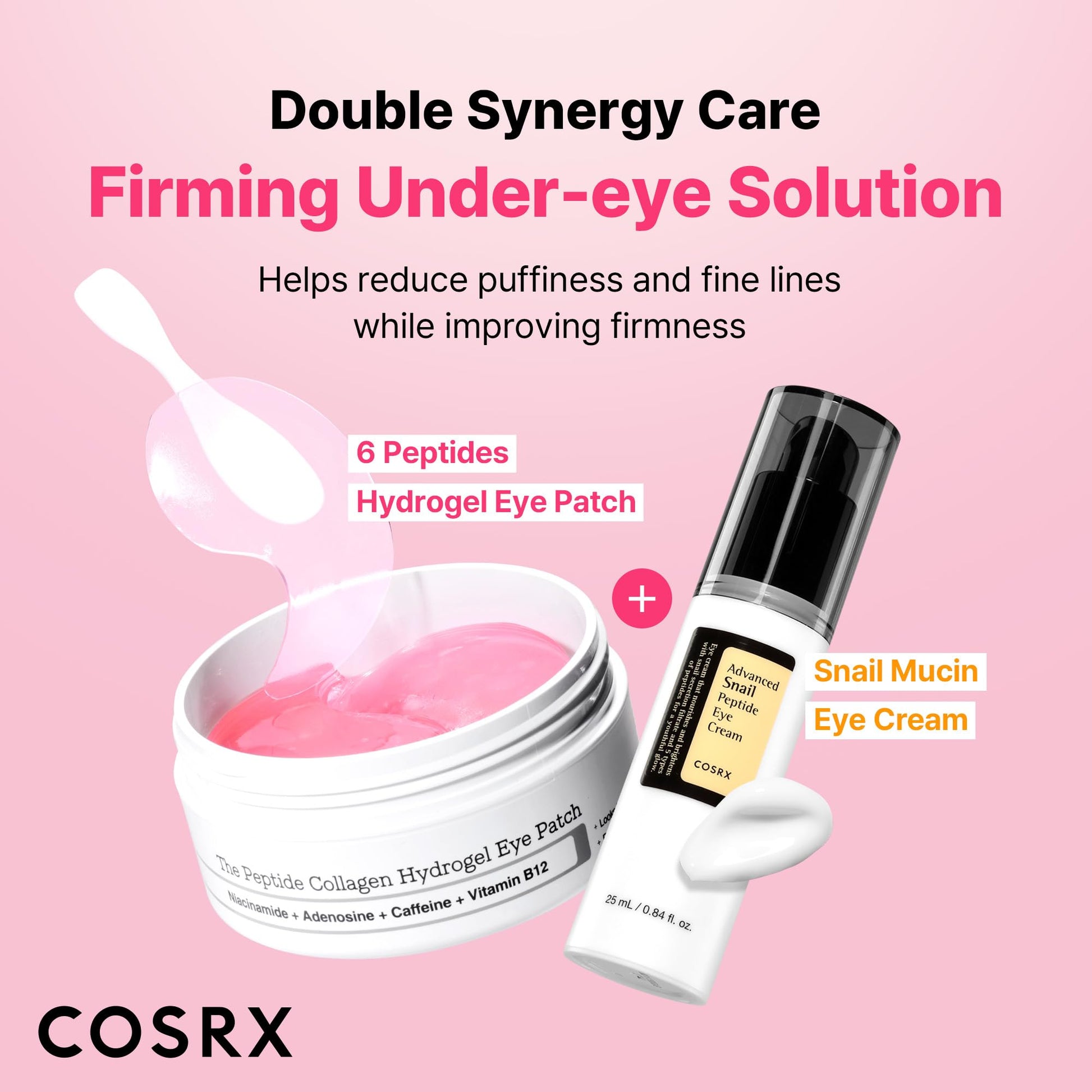 COSRX Pink Peptides Collagen Hydrogel Eye Patch for Puffy Eyes and Dark Circles, Under Eye Mask, 60 Under Eye Patches, Korean Skin Care, Stocking stuffers for women - Medaid International