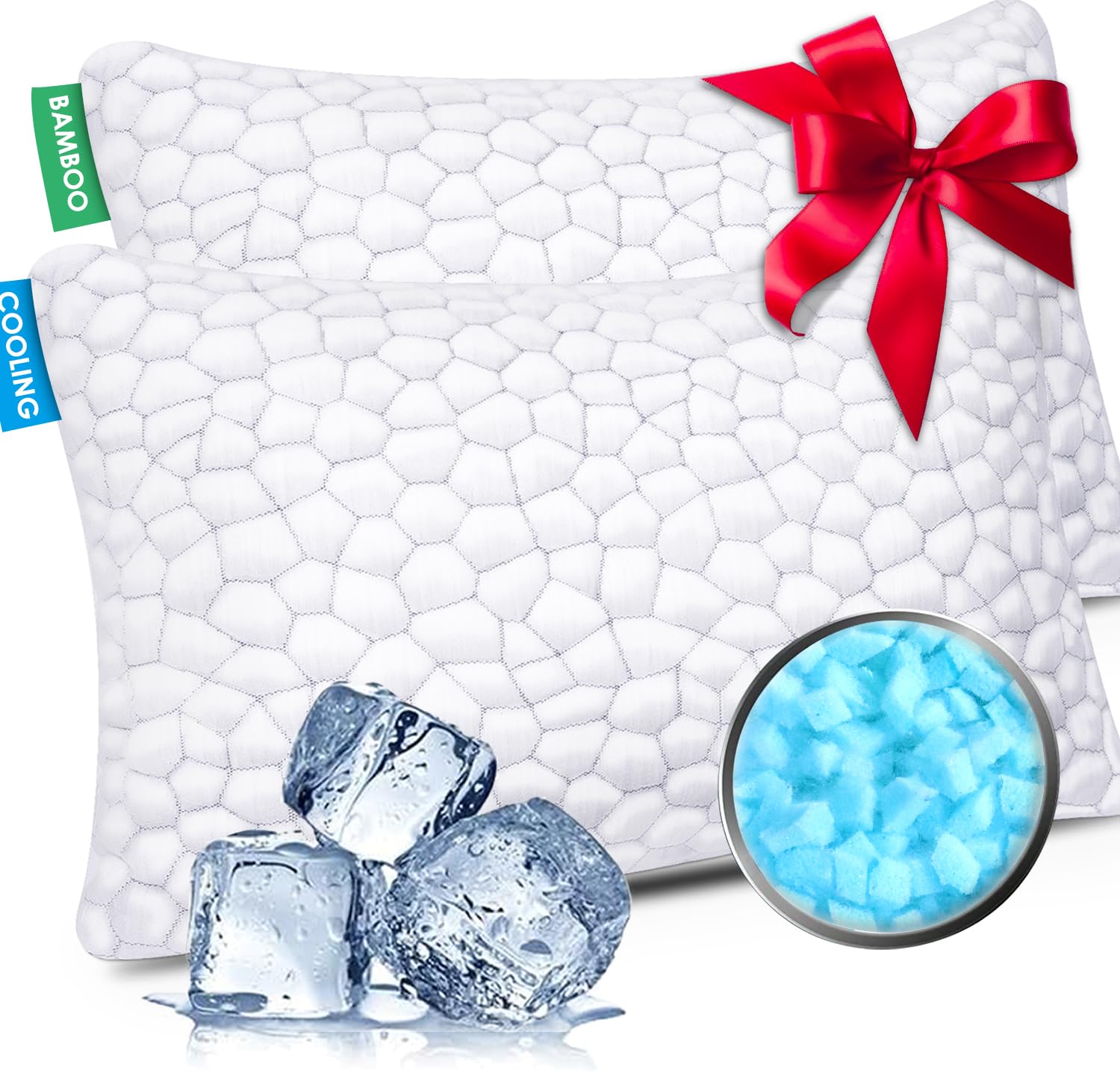 SUPA MODERN Cooling Pillows Queen Size Set of 2, Shredded Memory Foam Pillows for Sleeping 2 Pack, Adjustable Firm Bed Pillow for Side Back Stomach Sleepers, Cool Luxury Gel Pillow for Neck Support - Medaid International