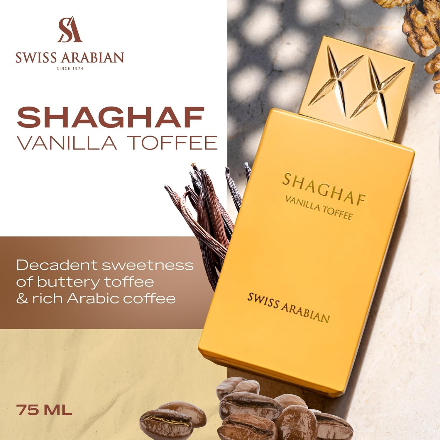 Swiss Arabian Shaghaf Vanilla Toffee - Arabian Perfume for Men and Women - Unisex Eau de Parfum - Dubai Long Lasting Perfume - Travel Size - 2.5 oz - Medaid International