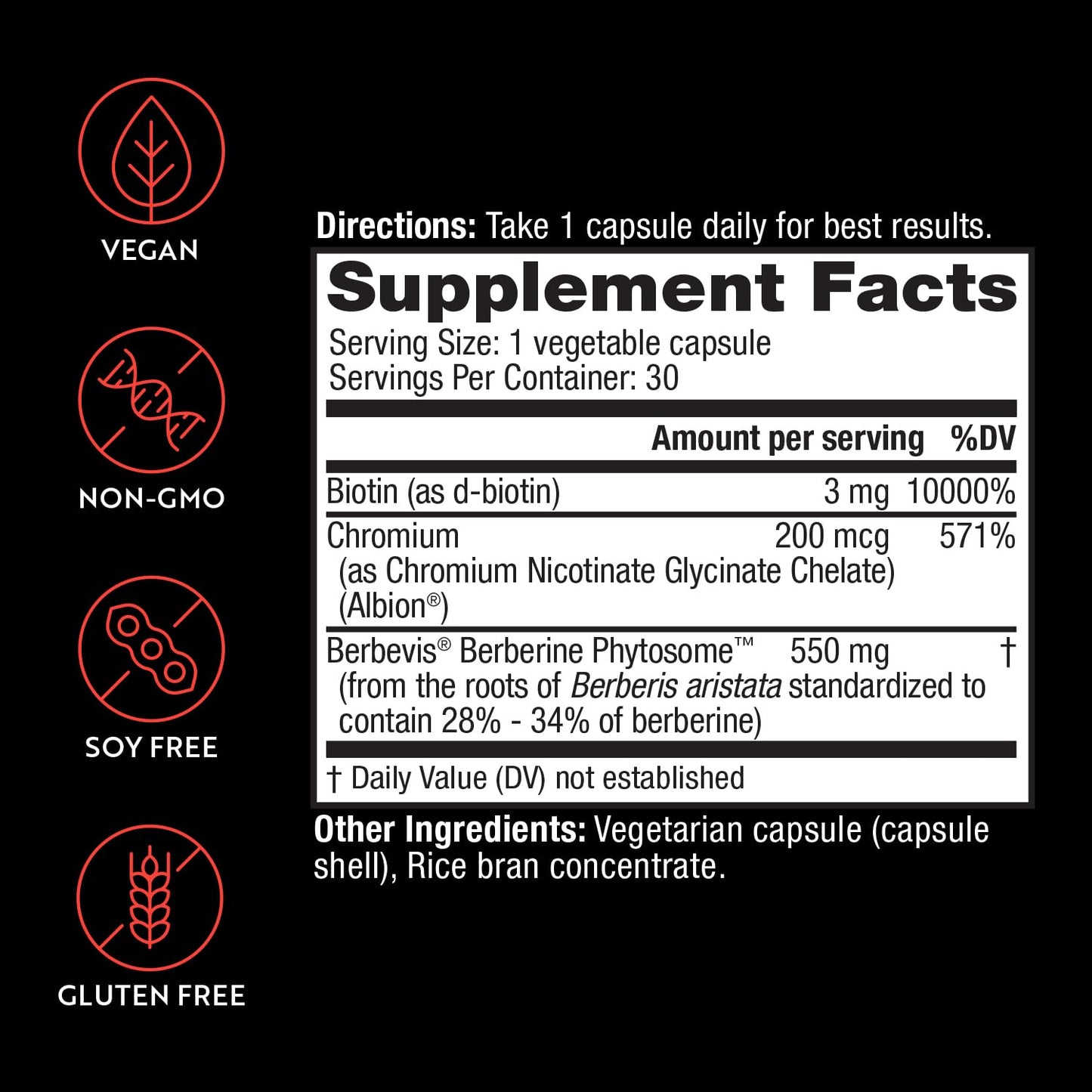 INNERTHERA Berberine, 550 mg Patented Berbevis Berberine Phytosome Plus Biotin and Chromium, Enhanced Absorption, Gluten-Free, Vegan, 30 Veggie Caps - Medaid International