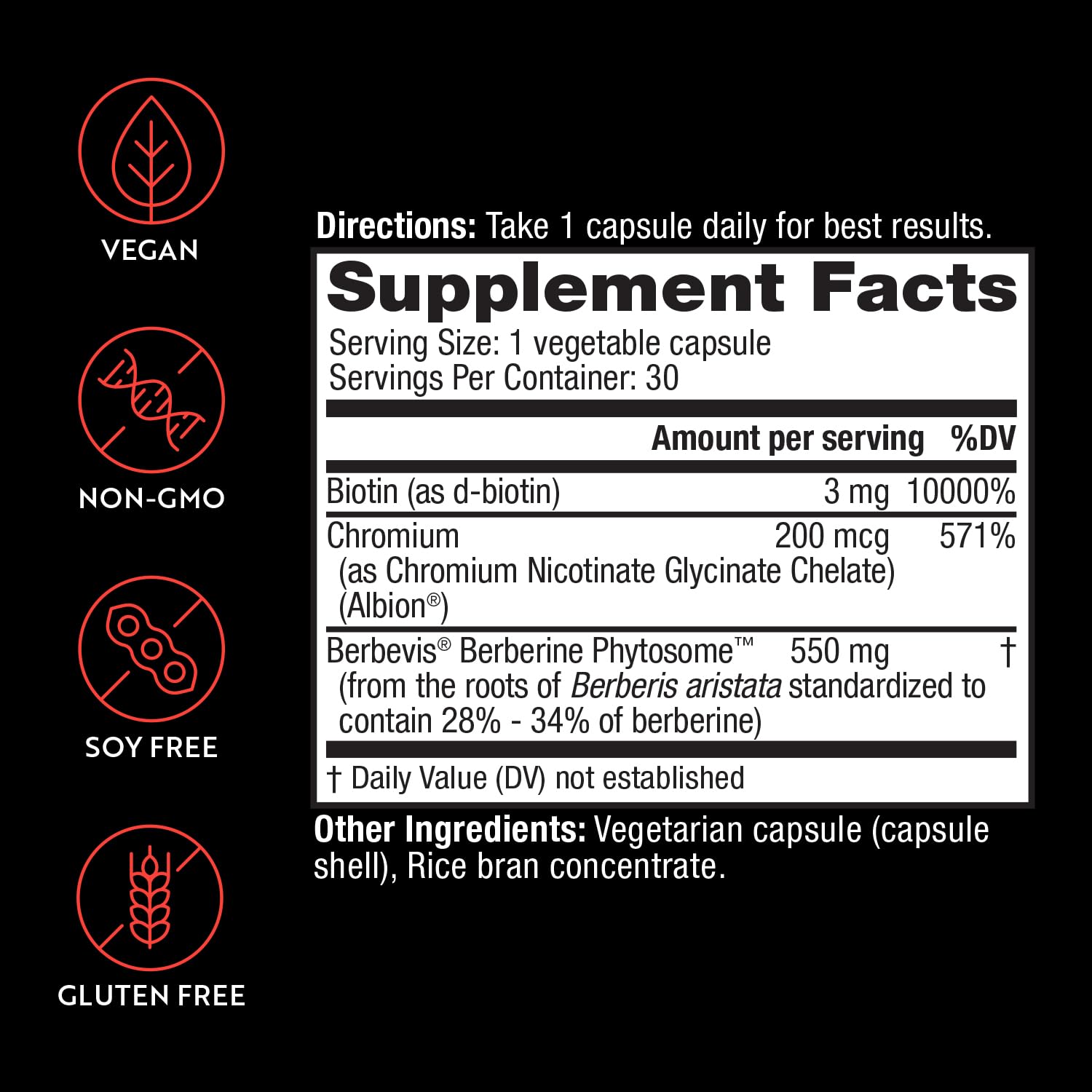 INNERTHERA Berberine, 550 mg Patented Berbevis Berberine Phytosome Plus Biotin and Chromium, Enhanced Absorption, Gluten-Free, Vegan, 30 Veggie Caps - Medaid International