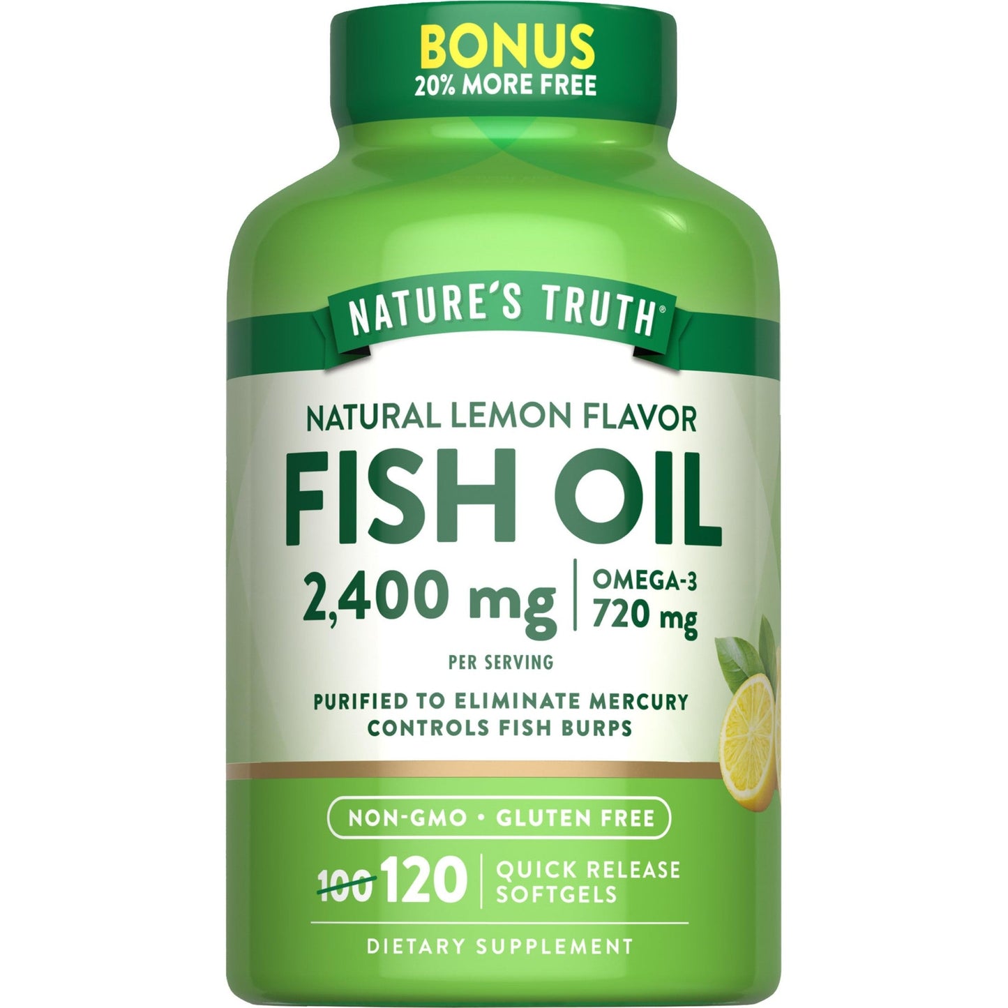 Nature's Truth Fish Oil 2400mg | 120 Quick Release Softgels | 720 mg Omega 3 | Burpless Lemon Flavor Pills | Non-GMO & Gluten Free Supplement - Medaid International