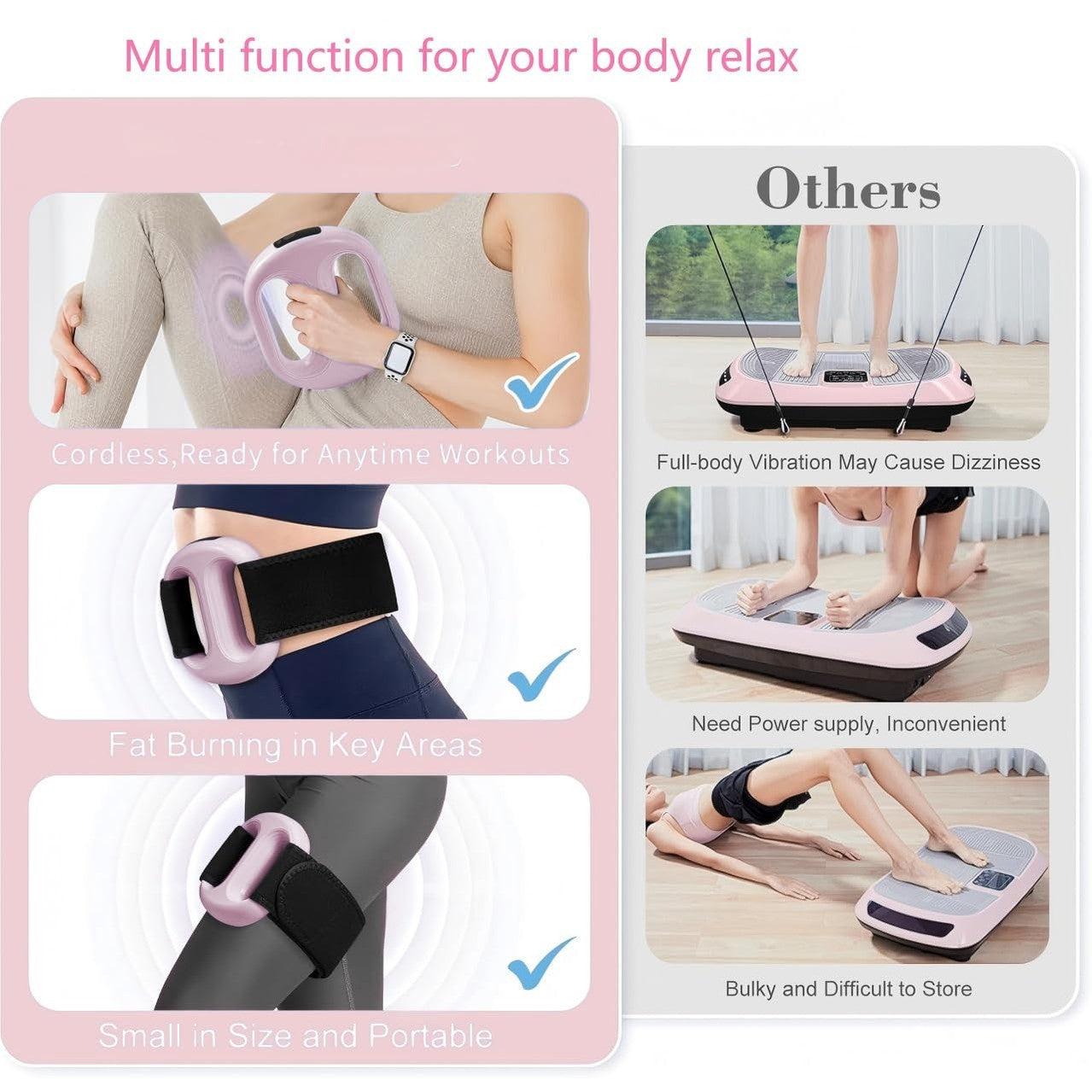 Cordless Massage Ring Portable Vibration Plate,Handheld Lymphatic Drainage Massager,Exercise Shaker Machine for Weight Loss 8-Level Adjustable Vibration Fitness Ring