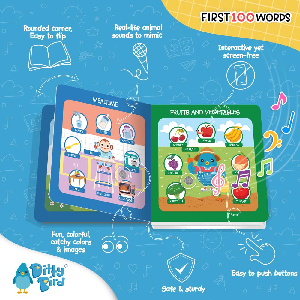 DITTY BIRD Interactive Musical Toy | 100 Words for Baby and Toddler | Educational Talking Toy | Explore Baby First 100 Words | Electronic Early Development Toys for Toddlers 1-3.…