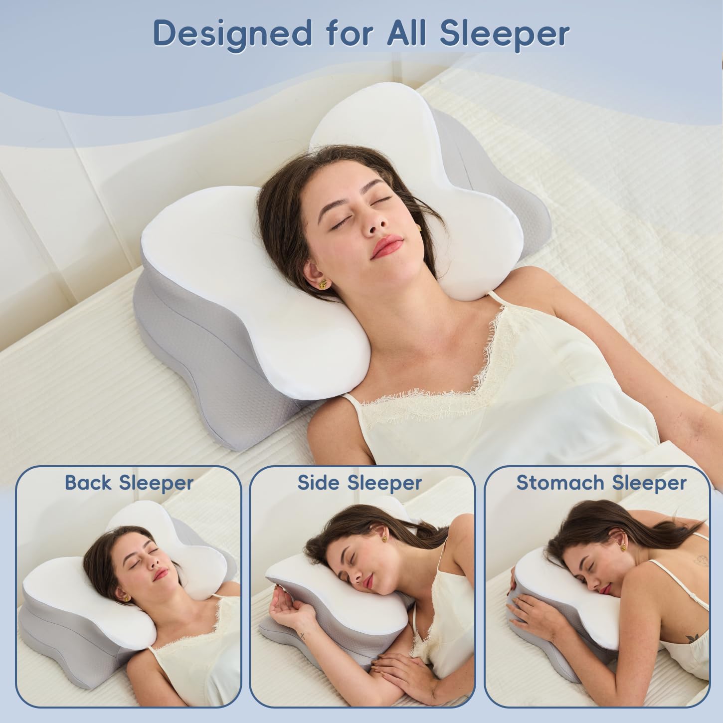 Cervical Neck Pillow, Ergonomic Memory Foam Pillows for Neck Pain Relief with Breathable Pillowcase, Adjustable Contour Neck Support Pillow for Side Back Stomach Sleepers, Odorless - Medaid International