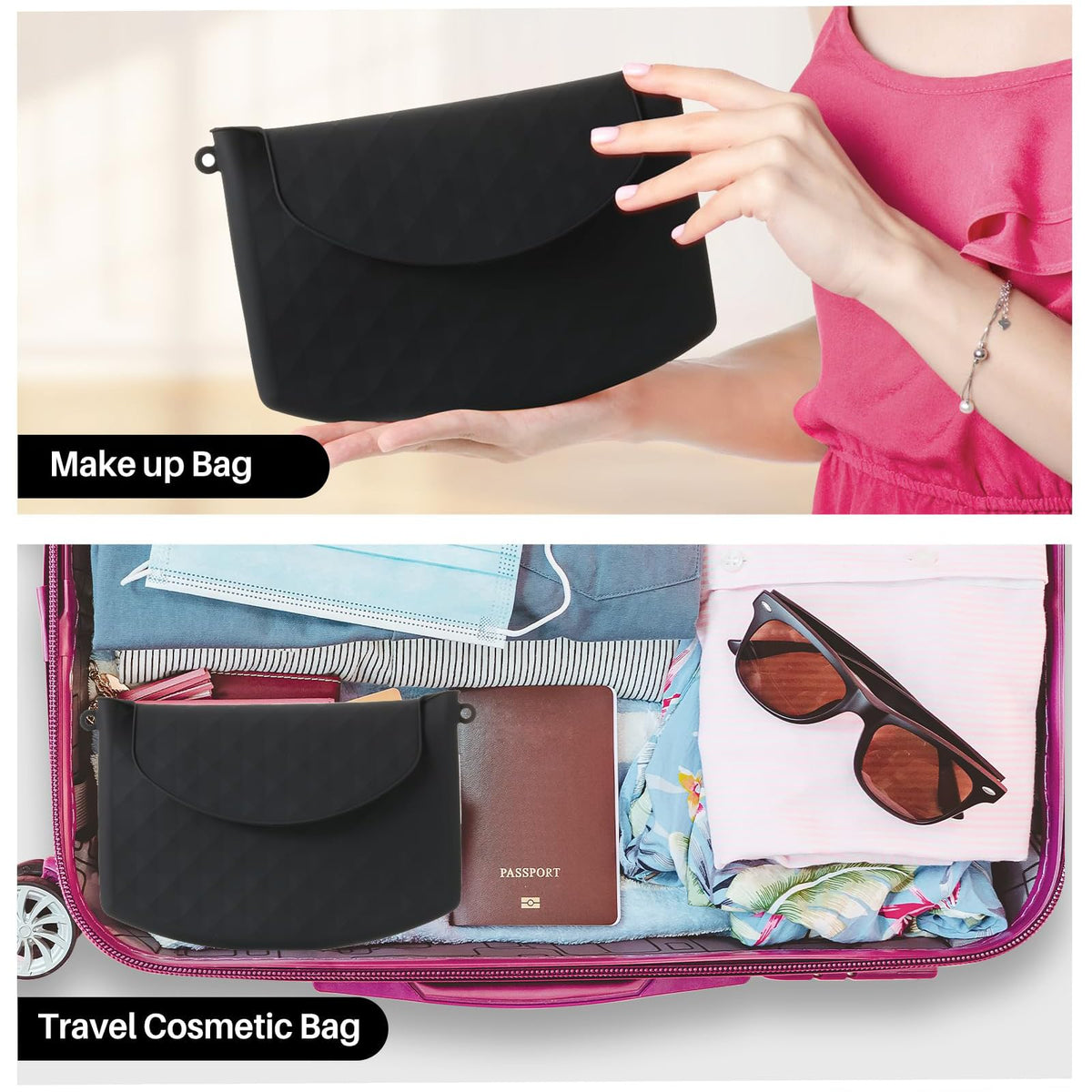 KASTWAVE Eco-Friendly Silicone Makeup Bag, Travel Toiletry Organizer for Women, Dirt-Resistant Cosmetic Case, Essential Travel Accessories for Business and Leisure