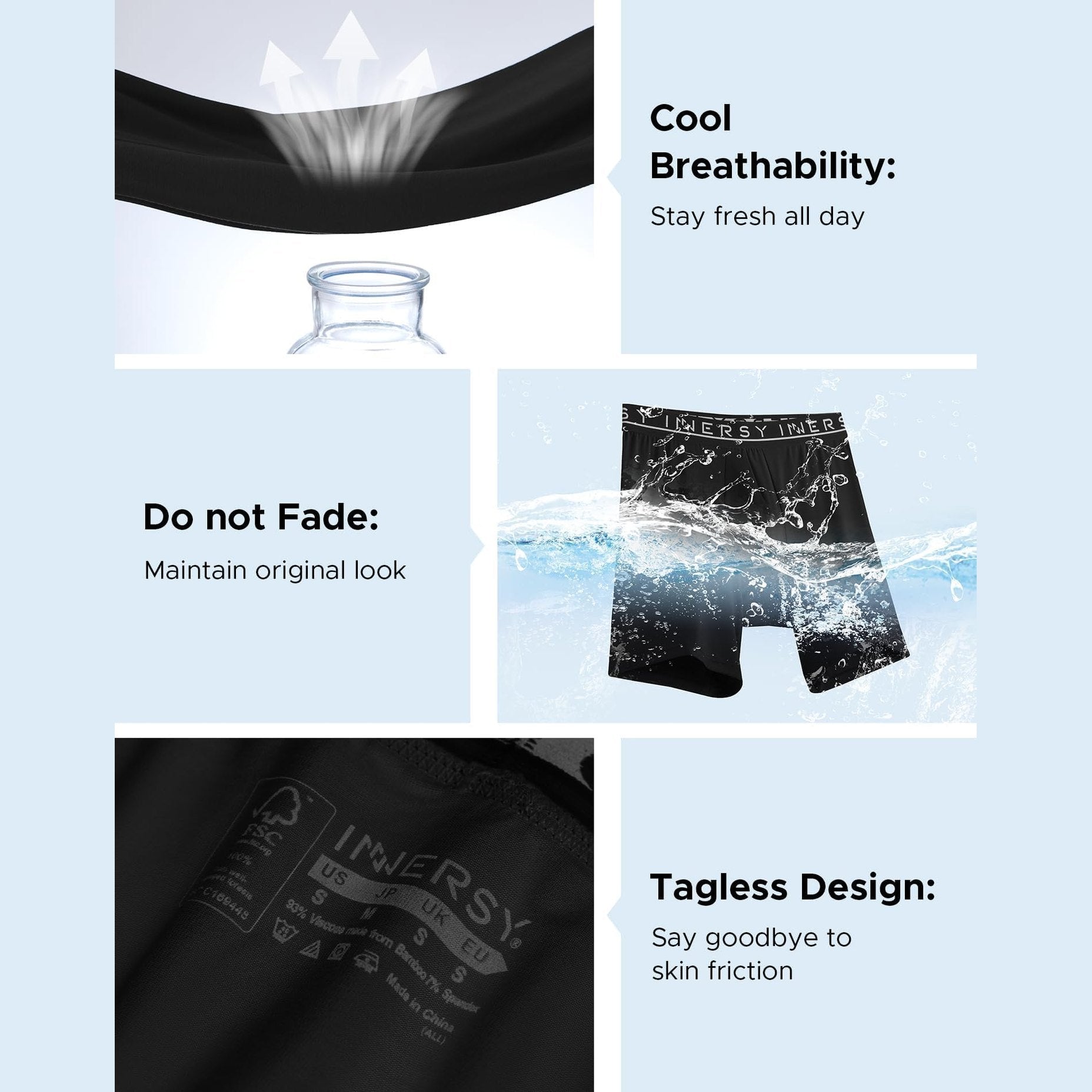 INNERSY Men's Bamboo Viscose Boxer Briefs Breathable Moisture Wicking Underwear 4-Pack(Large,Solid Black) - Medaid International