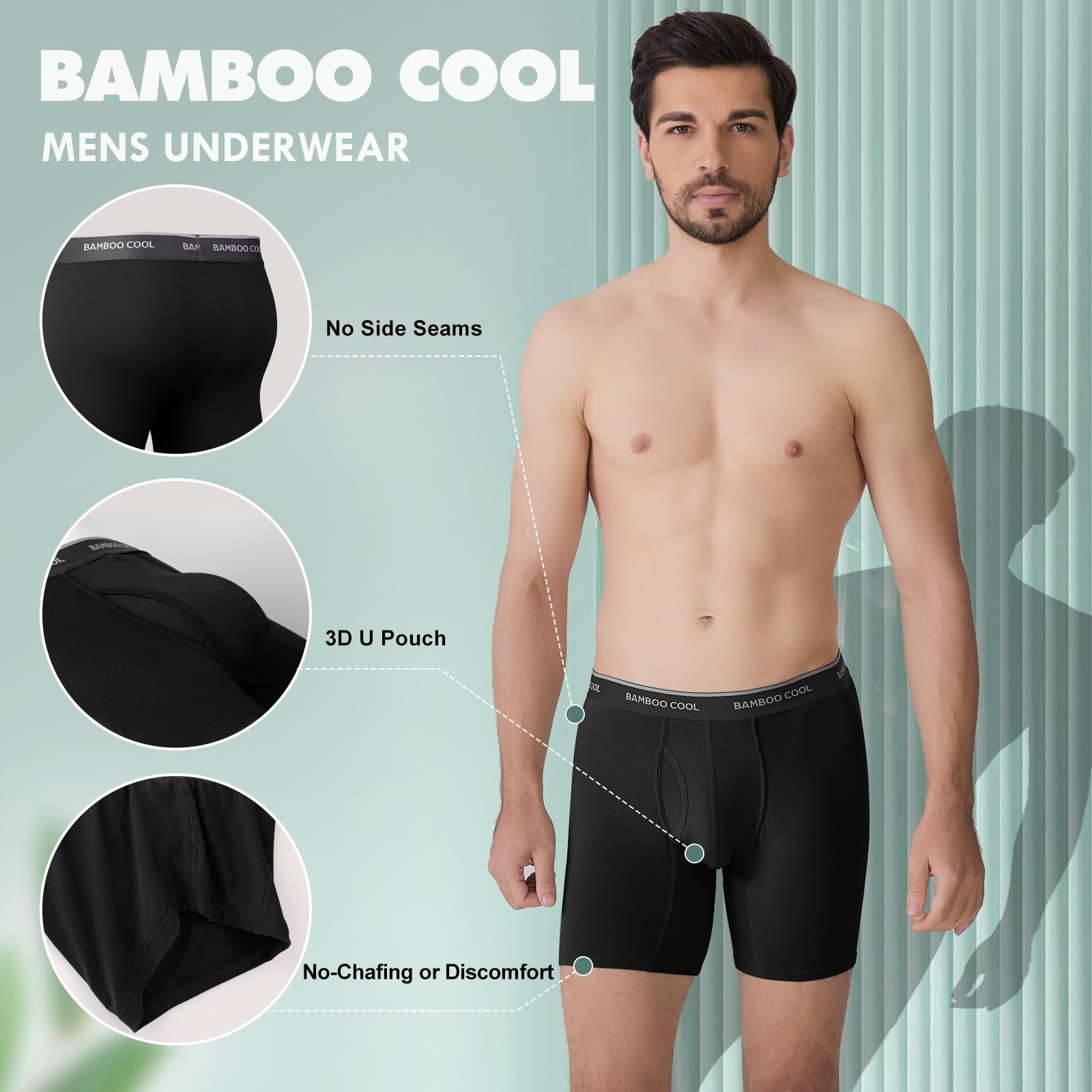 BAMBOO COOL Men's Underwear Soft Breathable Stretch Classic Boxer Briefs with Fly,Multipack - Medaid International