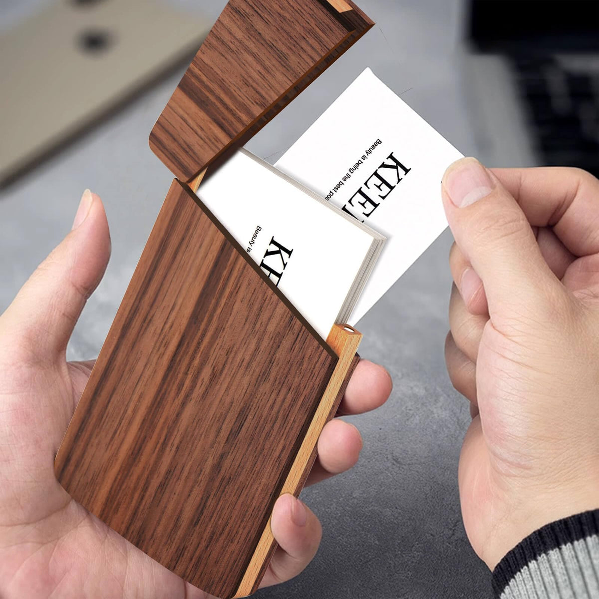Kastwave Wooden Business Card Case, Portable Wood Holders, Black Walnut Solid Slim Gift For Men Pocket Holder