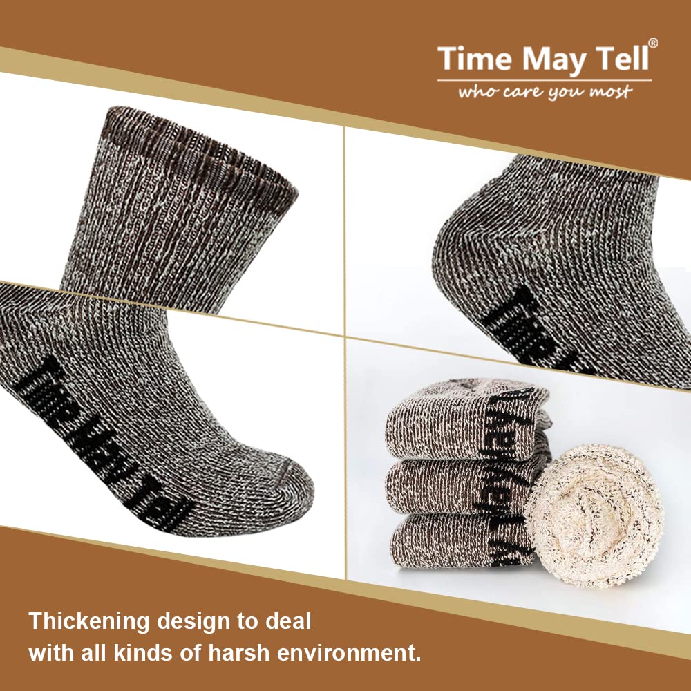 Time May Tell Mens Merino Wool Hiking Cushion Socks Thermal Warm Crew Winter Boot Socks Pack (Brown(2 pairs), US Size 9-13) - Medaid International