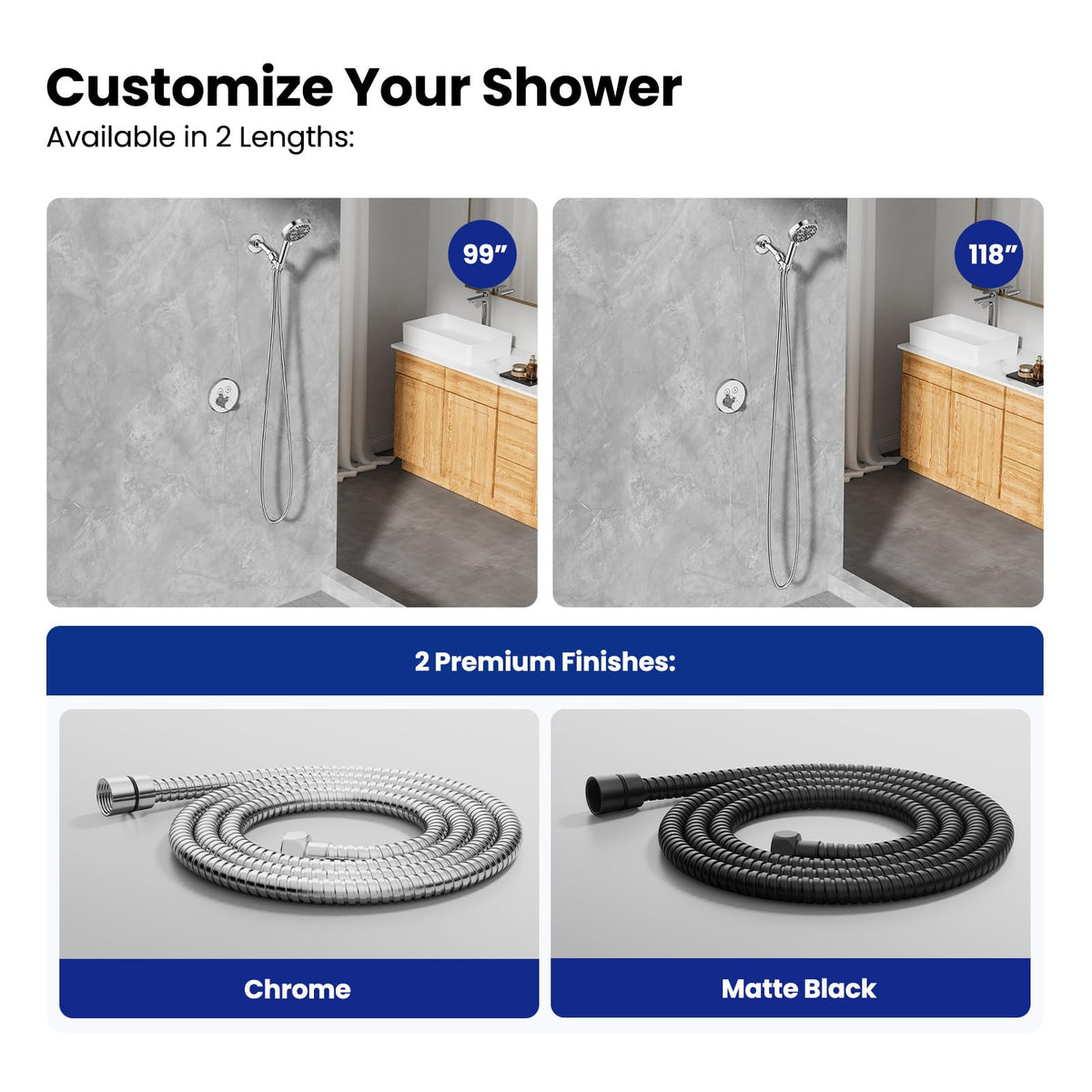 JOMOO Shower Hose, 98 Inch Extra Long Flexible Stainless Steel Handheld Shower Hose Extension with Brass Insert and Nut, EPDM Inner Tube, Anti-Kink Chrome Shower Head Hose Replacement