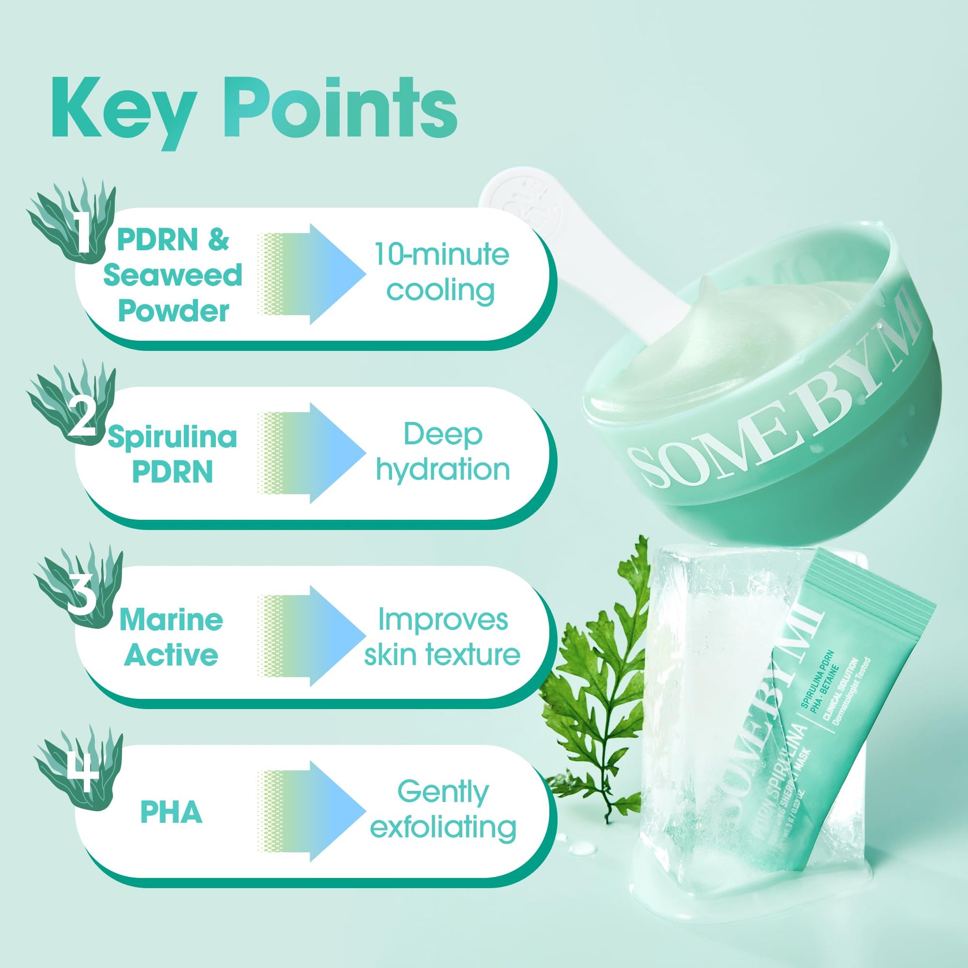 SOME BY MI PDRN Spirulina Soothing Sherbet Mask – 10 Sticks – Korean Vegan Wash-Off Face Mask that Cools by 10.9°C in 10 Minutes – Revitalizes Skin with Spirulina, Seaweed & PHA – Korean Skin Care - Medaid International