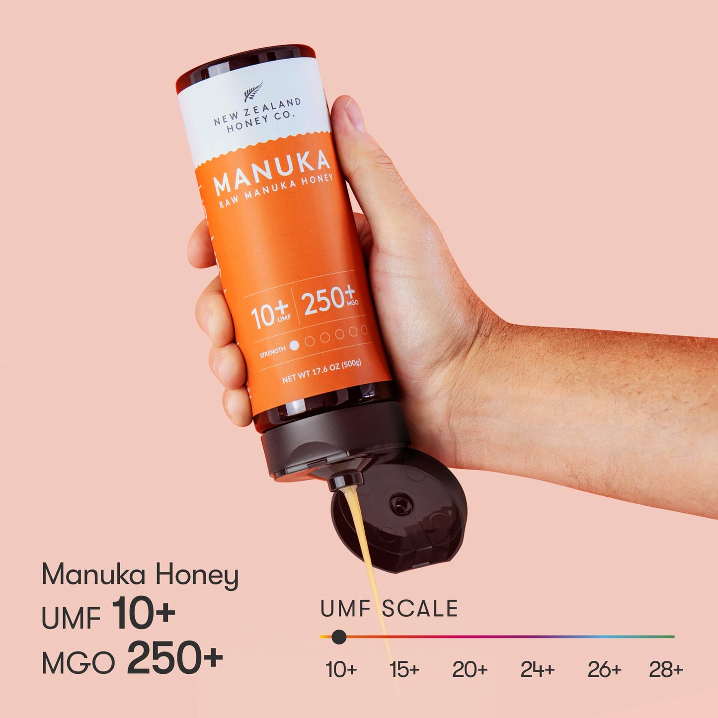 New Zealand Honey Co. Pure Manuka Honey Squeeze Bottle UMF 10+ / MGO 250+ | 17.6oz | 1.1 lb. (500g) - Medaid International