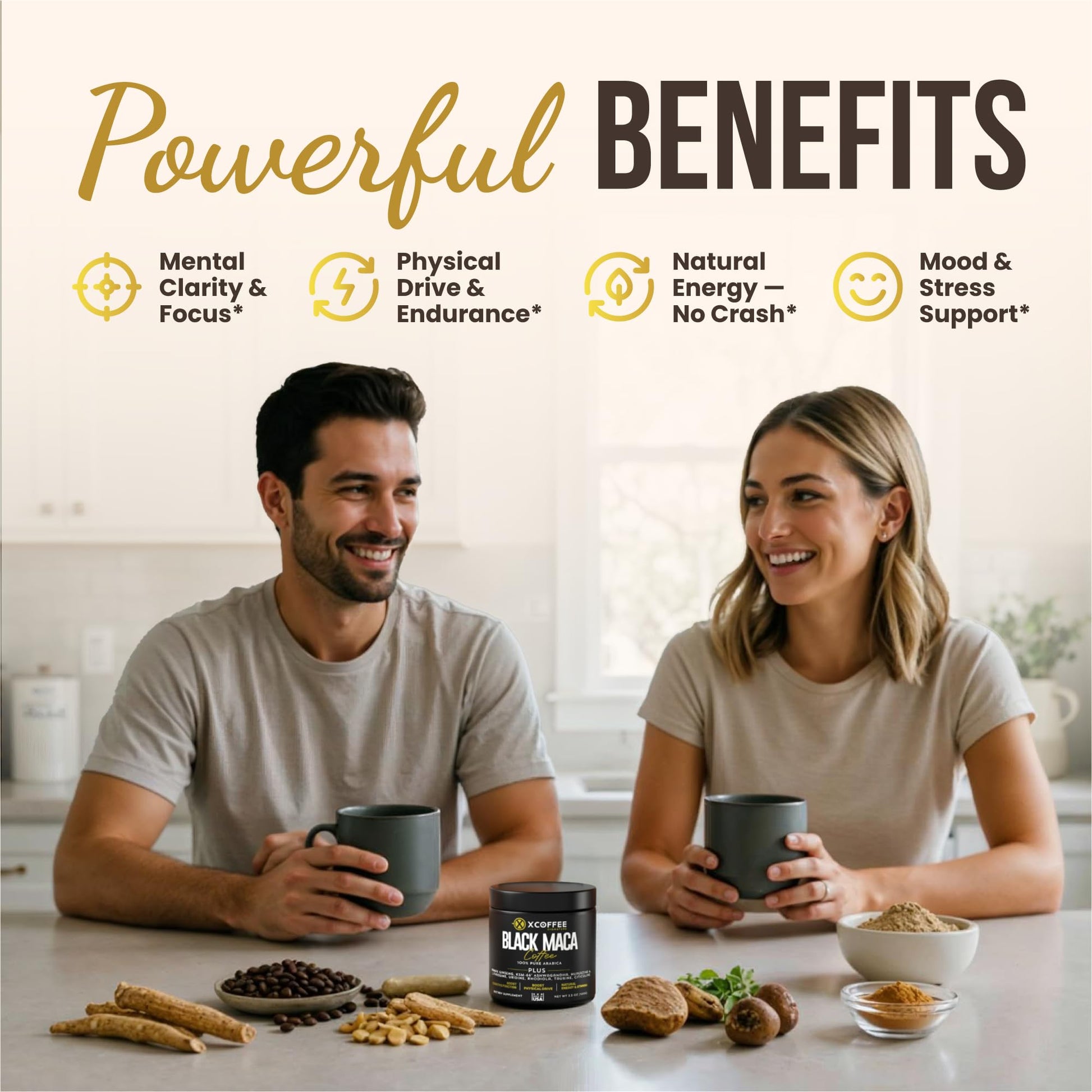 X COFFEE Instant Black Maca Coffee for Men and Women – Maca Coffee Powder - Instant Coffee Blend with Maca Root, Ashwagandha, Ginseng, Huperzine A, Rhodiola, Taurine, Uridine, Citicoline & L-Tyrosine - Medaid International