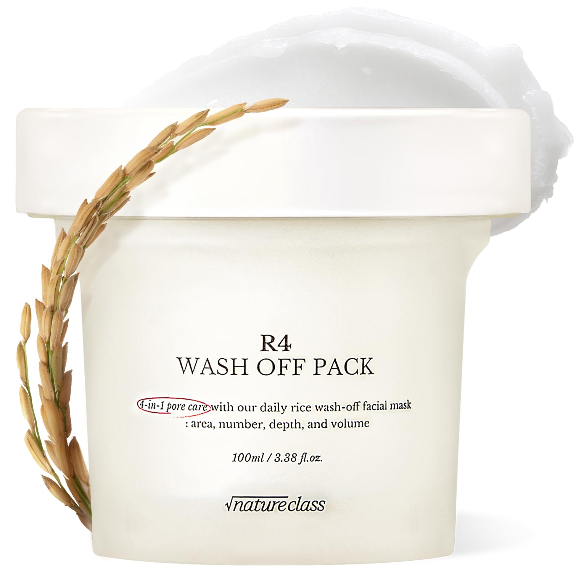 NATURECLASS R4 Rice Wash Off Facial Mask – 4-in-1 Korean Skin Care, Pore Refining, Gentle Exfoliating, Hydrating, Smooth Texture, Rice Ferment & Enzyme, Soft Cream Wash-Off, 3.38 fl oz - Medaid International