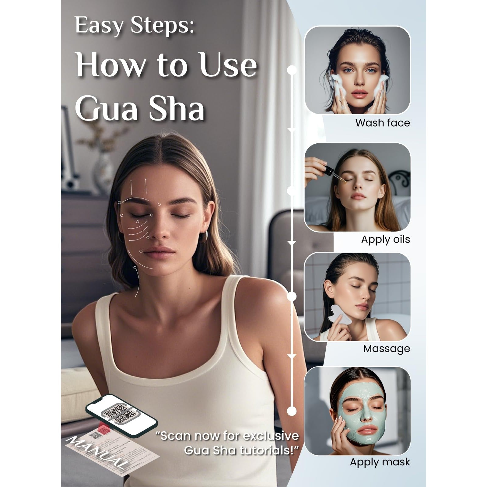 Rena Chris Gua Sha Facial Tools, Stainless Steel Guasha Tool for Acupuncture, Manual Massage Tool for Jawline Sculpting and Puffiness Reducing, Gua Sha Facial Massage Tool, Skin-Care Gift - Medaid International