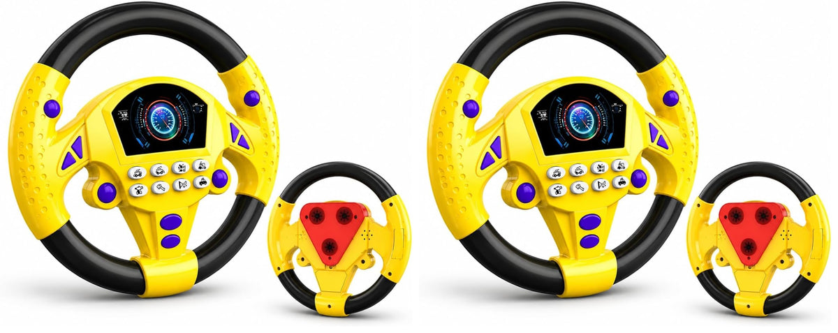 AMERTEER Steering Wheel Toy for Kids - Interactive Driving Toy with Lights, Music, Horn, Buttons, Suction Base & Portable Design - Pretend Play Car Toy for Toddlers Boys & Girls Ages 3-6