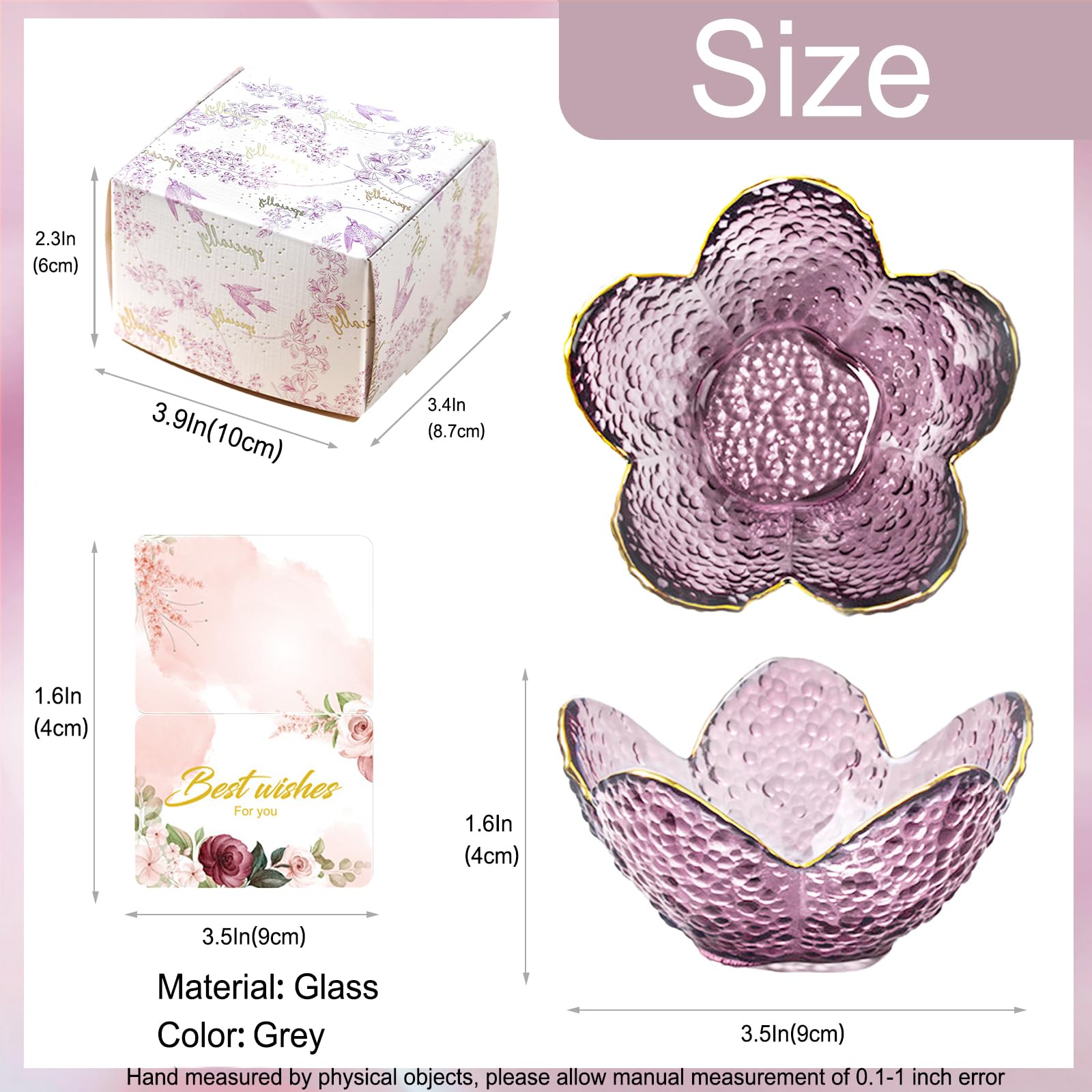 Purple Flower Jewelry Dish Glass Ring Holder Dish Jewelry Tray Cute Vanity Organizer Aesthetic Nightstand Bathroom Room Decor Trinket Dish Valentine's Friendship Christmas Birthday Gifts for Women - Medaid International