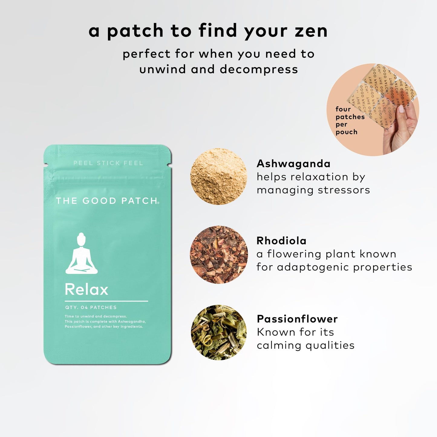 The Good Patch Relax Patches, to Unwind and Decompress, Natural Patch with Ashwagandha, Ginger Root, Plant Powered Wearable Wellness, Sustained Release (8 Total Patches) - Medaid International