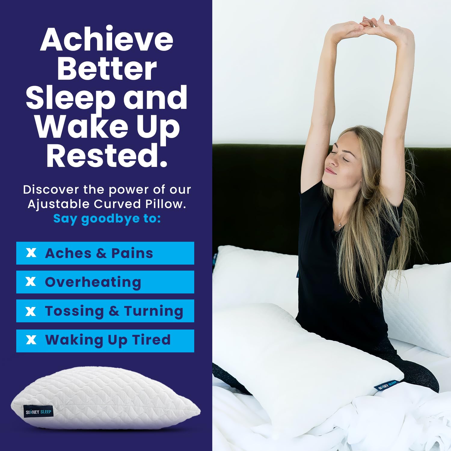 Sidney Sleep Pillow for Side and Back Sleepers - Comfort for Neck and Shoulder Pain - Adjustable Contour Fill - Queen Size - Extra Fill Included (White) - Medaid International