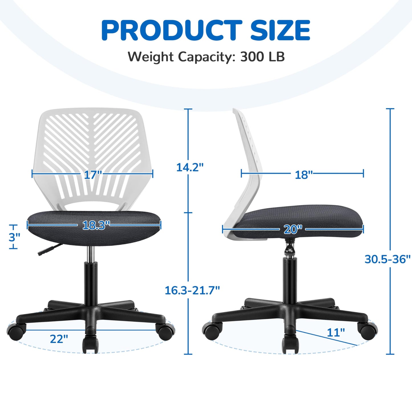 Yaheetech Students Cute Desk Chair Low-Back Armless Study Chair w/Lumbar Support Adjustable Swivel Chair in Home Bedroom School, Dark Gray - Medaid International