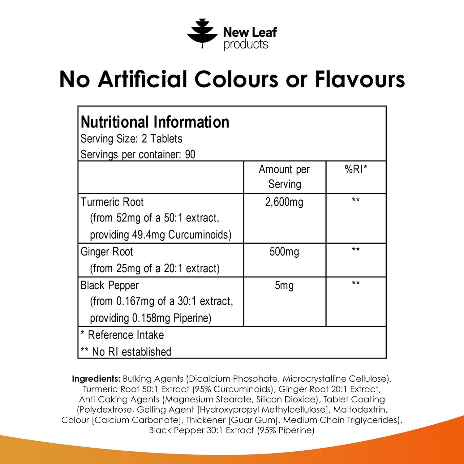 Turmeric Tablets with Black Pepper & Ginger - Curcumin - 180 Turmeric and Black Pepper Tablets (3 Month) High Strength Active Turmeric Supplements Not Capsules, by New Leaf - Medaid International