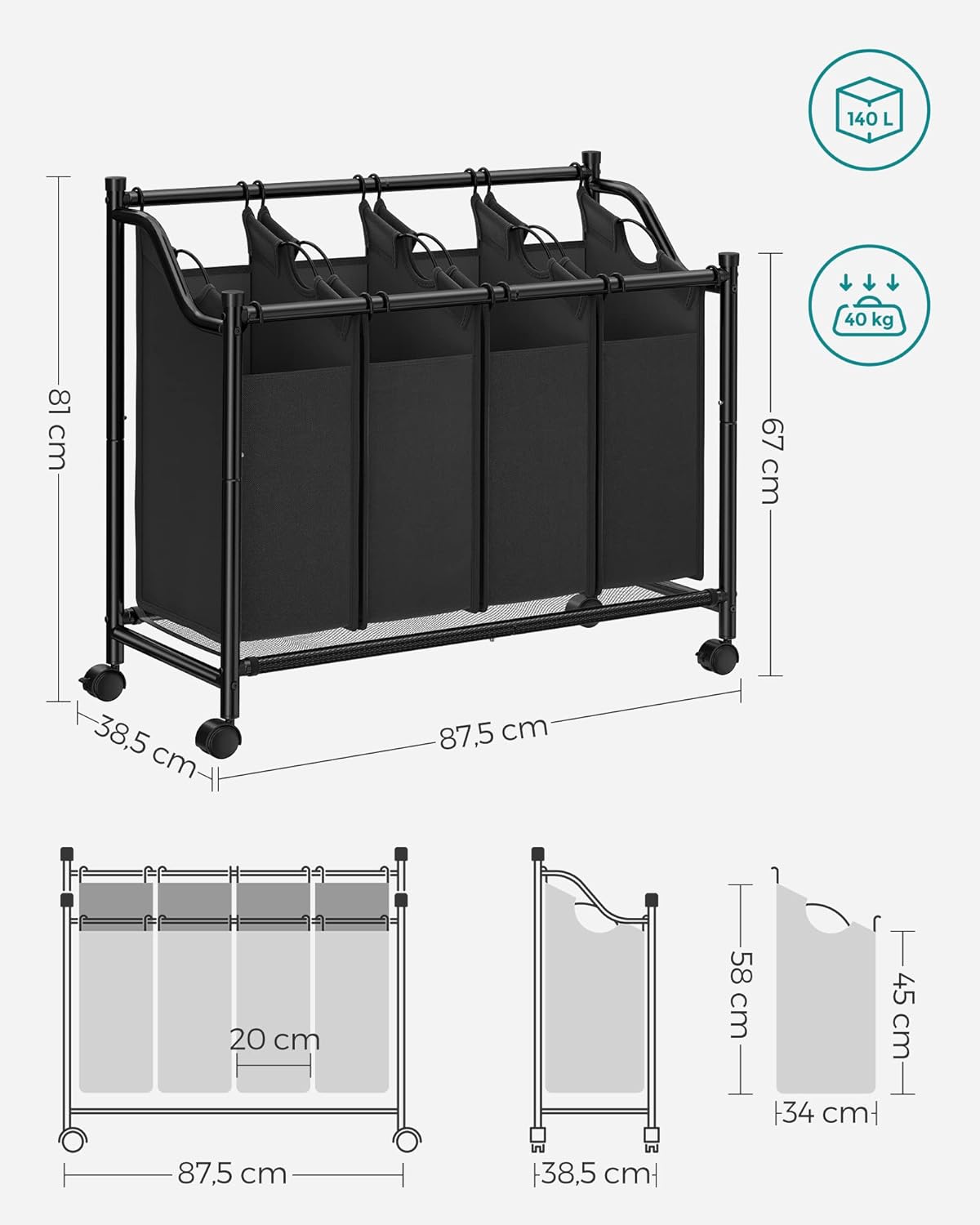 SONGMICS Rolling Laundry Sorter LSF005
