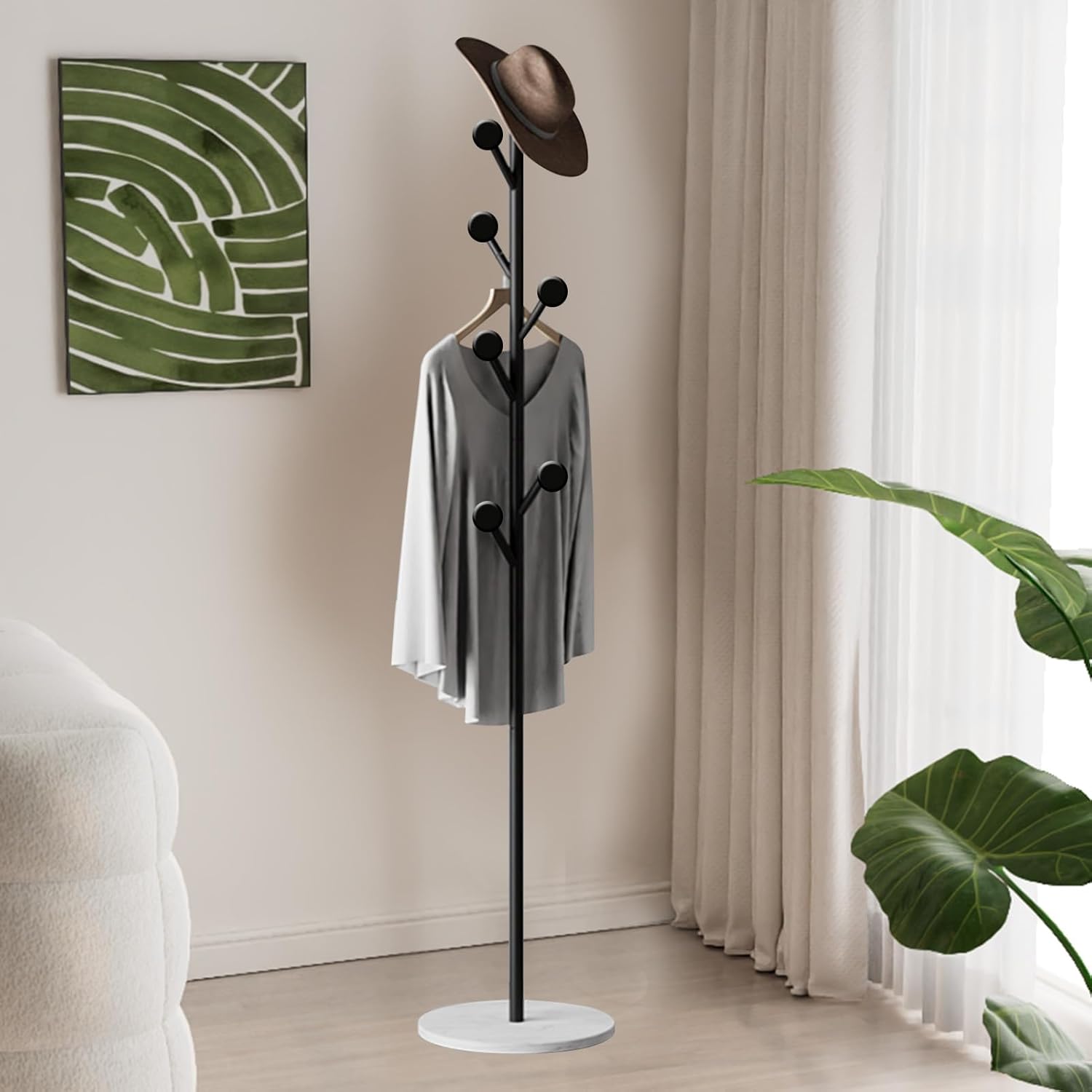 DAYONG Free-standing Coat Rack with Hooks, Multifunction Metal Clothes Garment Rack, Stand with Stable Round Base For Clothes,Bags,Hats,Scarves,Backpacks in Bedroom Entryway Hallway Office (Gold) - Medaid International