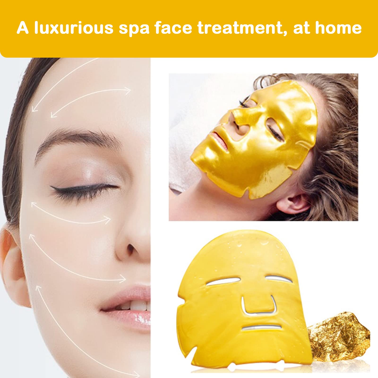 Adofect 12PC 24K Gold Gel Facial Masks Collagen Crystal Sheet Patch For Anti Aging, Puffiness, Anti Wrinkle, Moisturizing, Deep Tissue Rejuvenation and Hydrates Skin - Medaid International