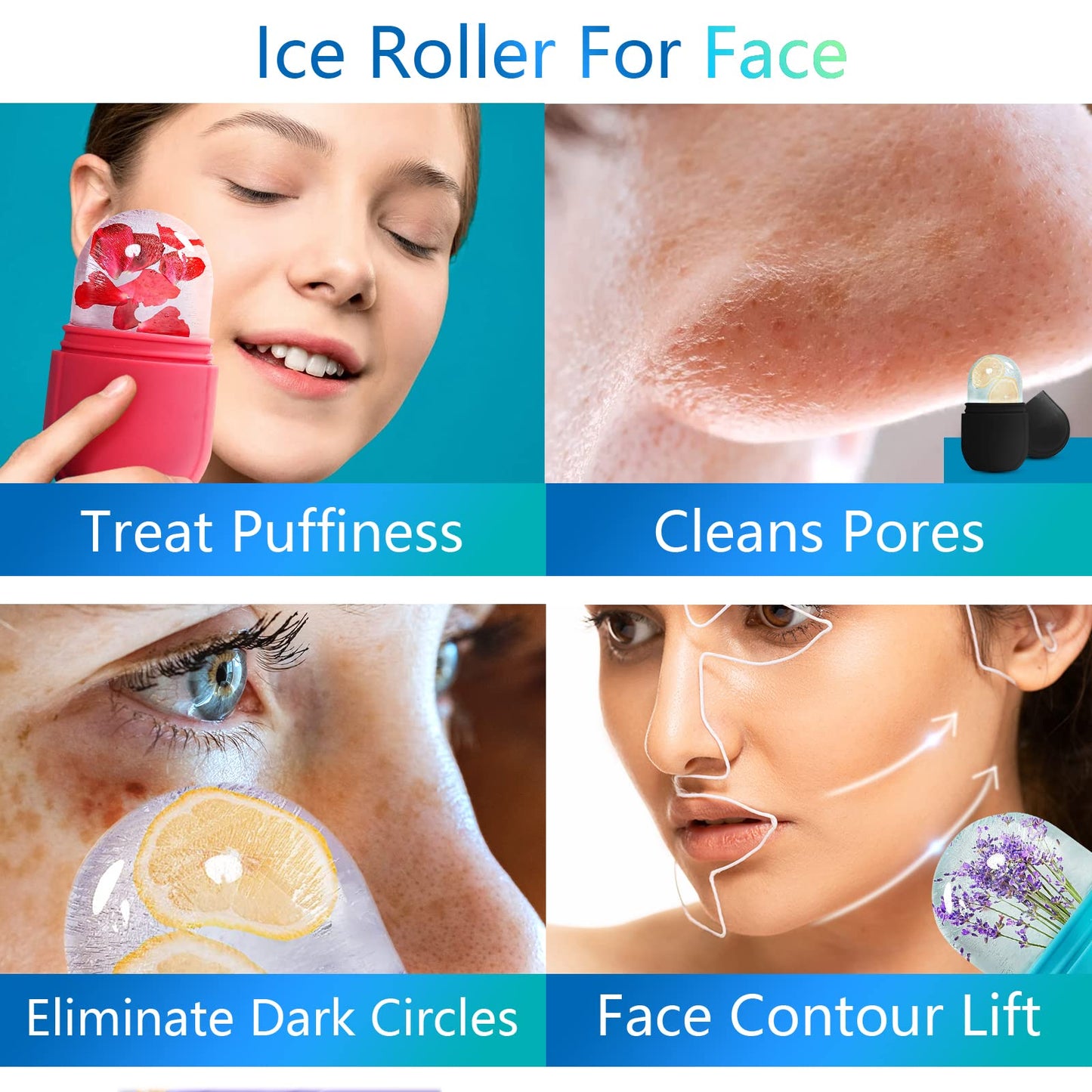 PASNOWFU Ice Cube Face Roller, Eyes and Neck, Brighten Skin & Enhance Your Natural Glow, Reusable Facial Treatment, Ice Cube Roller to Tighten Skin & De-Puff Eye Area, Cryotherapy for Face Ice(Pink) - Medaid International