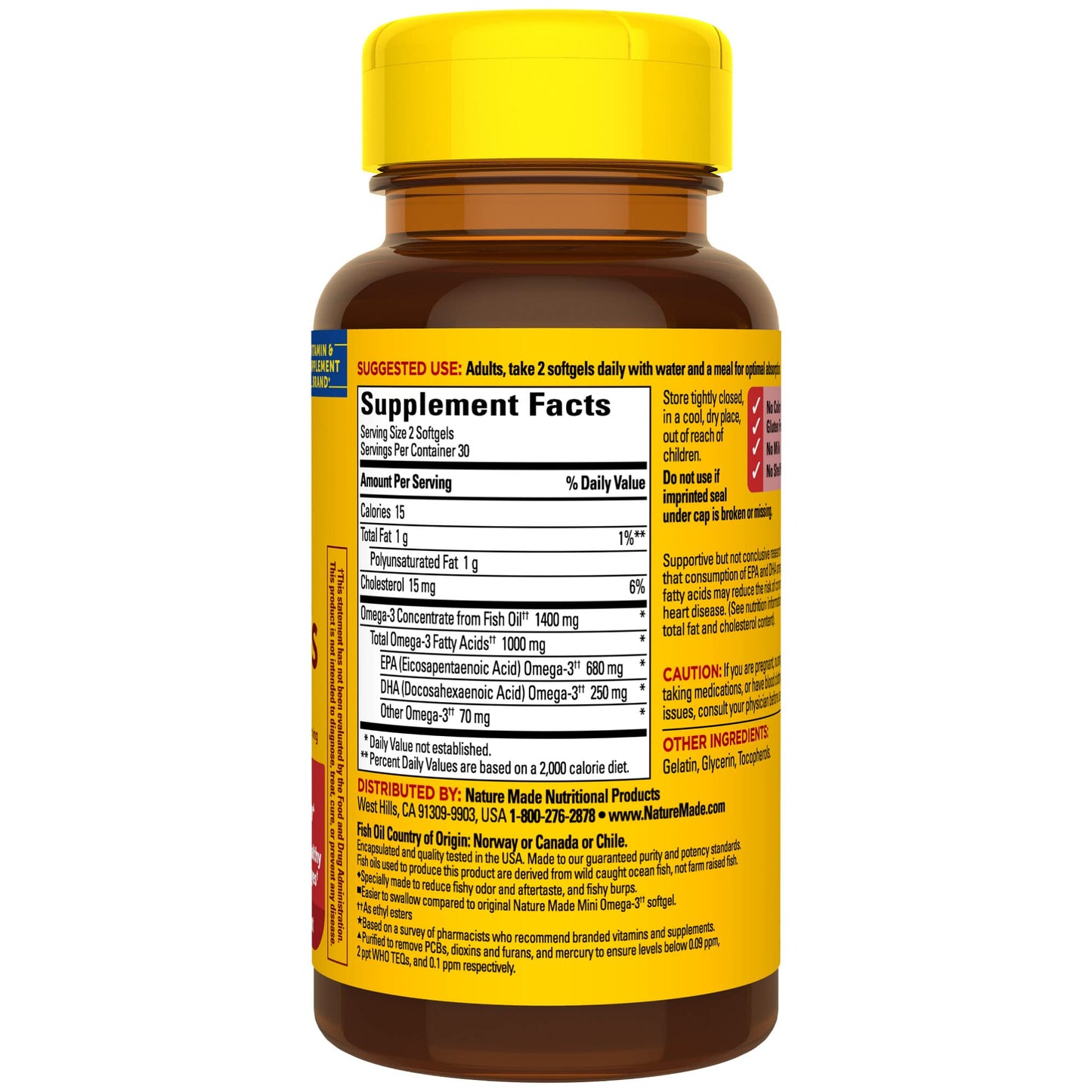 Nature Made Extra Strength Burp Less Fish Oil Omega 3 Supplements 1400 mg Minis, Omega 3 Fish Oil as Ethyl Esters for Healthy Heart Brain Eyes Support, 60 Softgels, 30 Day Supply - Medaid International