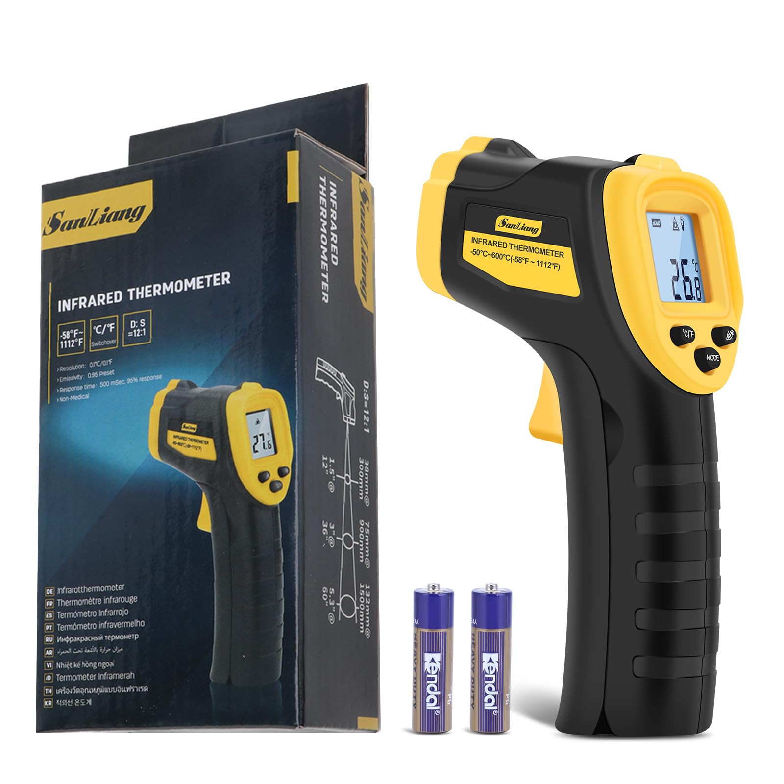 Sanliang Infrared Thermometer Laser Temperature Gun -58℉ to 1112℉ with Adjustable Emissivity & Max and Min Measure Laser Digital IR Thermometer Gun Temp IR Surface Tool Heat Temp Gun for Cooking. - Medaid International