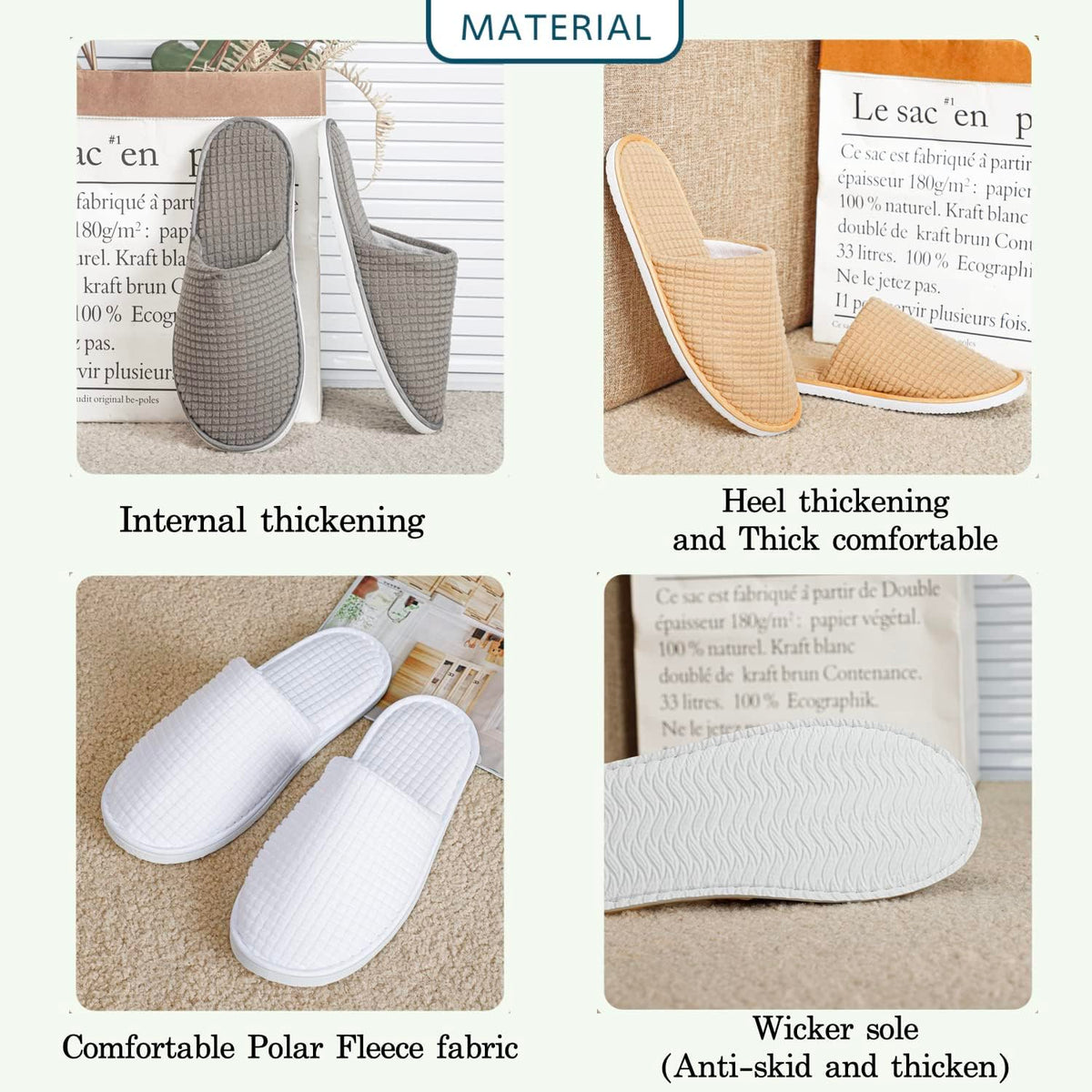 KASTWAVE 6 Pairs Spa Slippers, Non Slip Disposable Slippers For Guest, Washable Reusable, Which Can Be Used As Women Men, House, Indoor, Bathroom, Bedroom, Hotel, Bride Slippers 38 EU